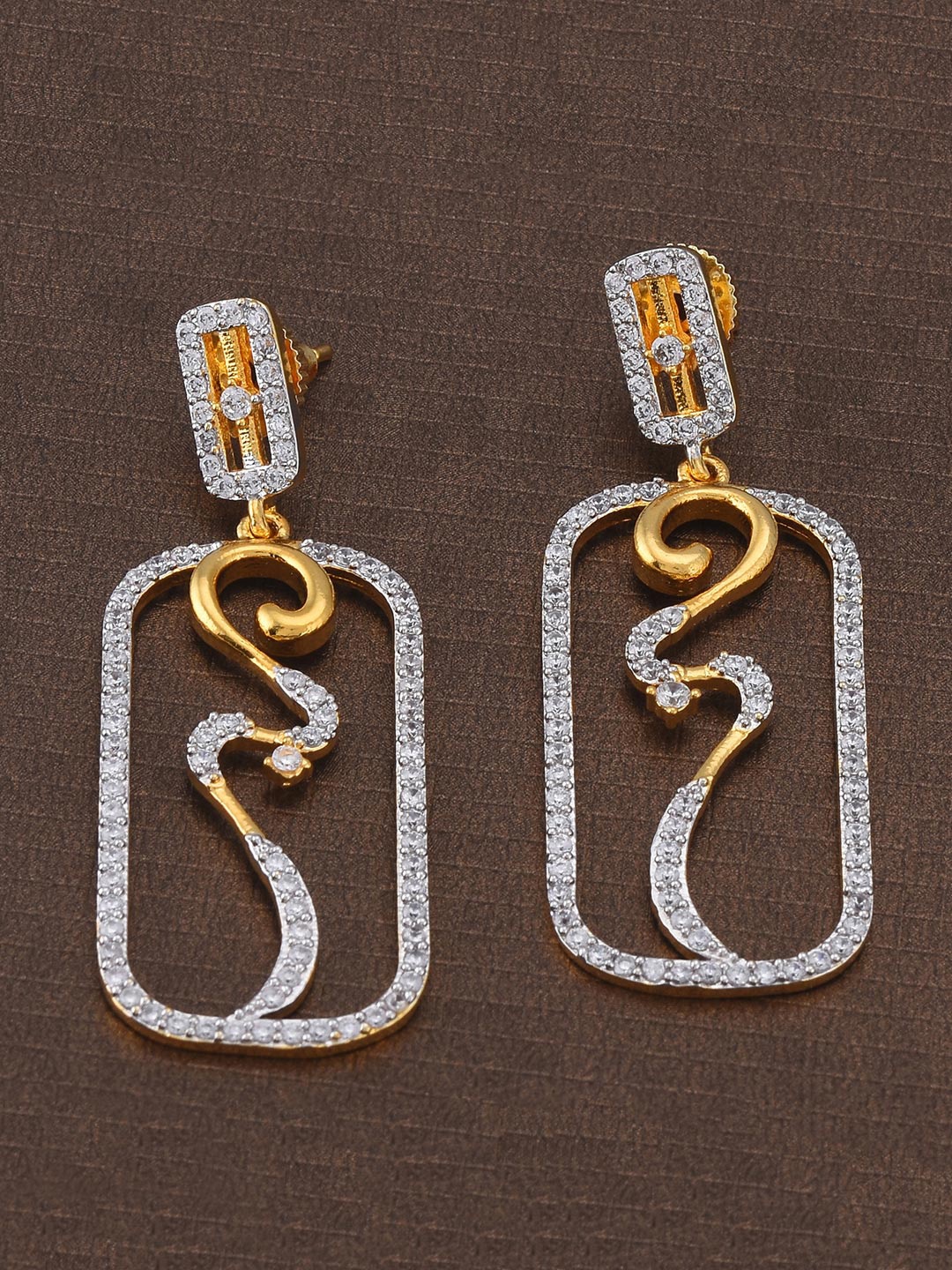 

Tistabene Gold-Toned & White Rectangular Designer Contemporary Drop Earrings