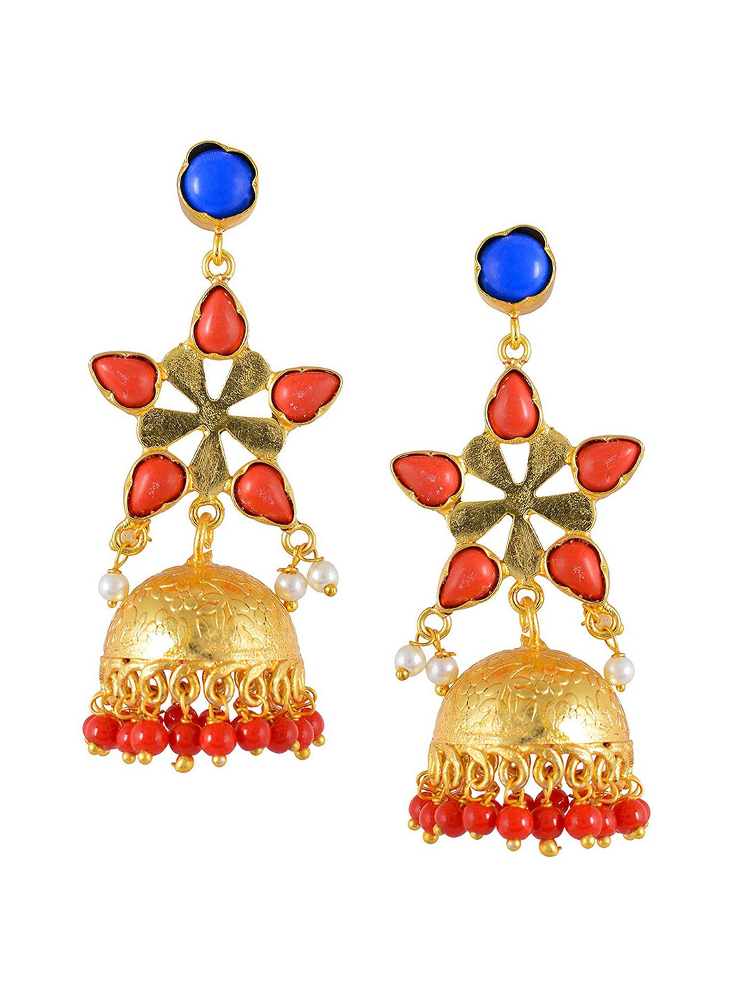 

Tistabene Blue & Gold-Toned Dome Shaped Jhumkas Earrings