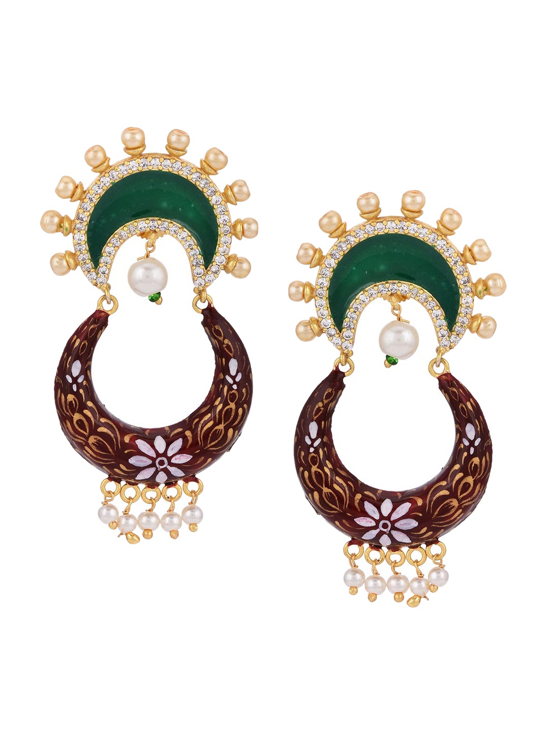 

Tistabene Green & Plated Enamelled Contemporary Drop Earrings