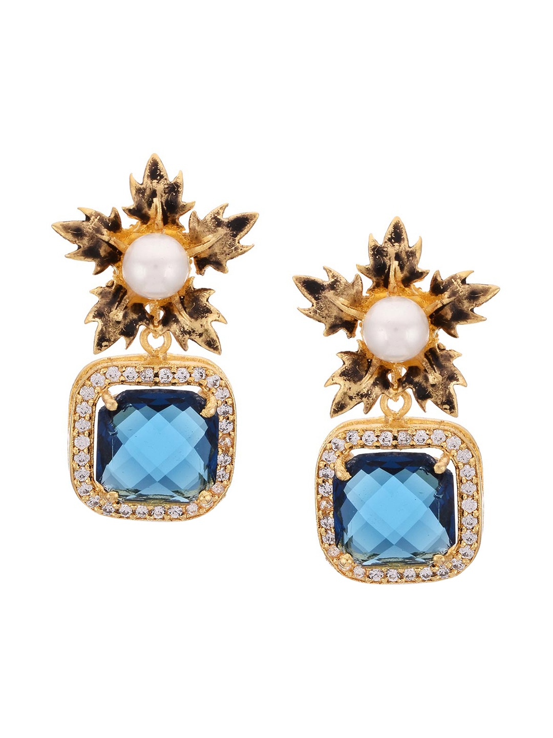 

Tistabene Gold-Toned & Blue Contemporary Drop Earrings