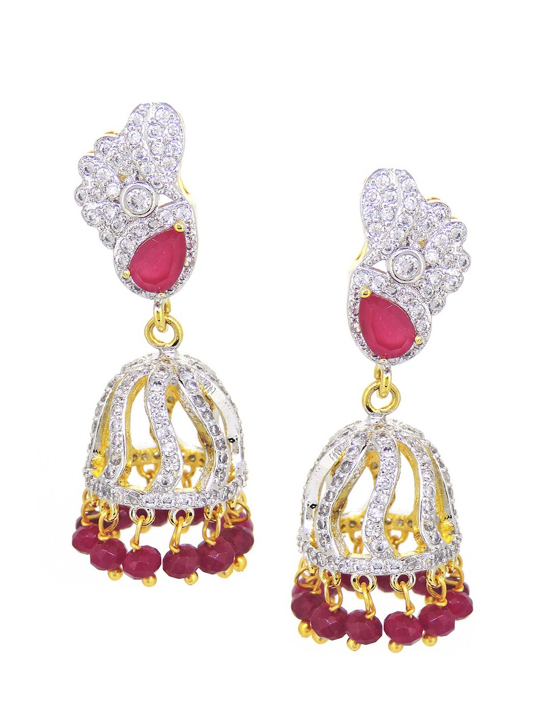 

Tistabene Red & White Gold Plated Studded Contemporary Jhumkas