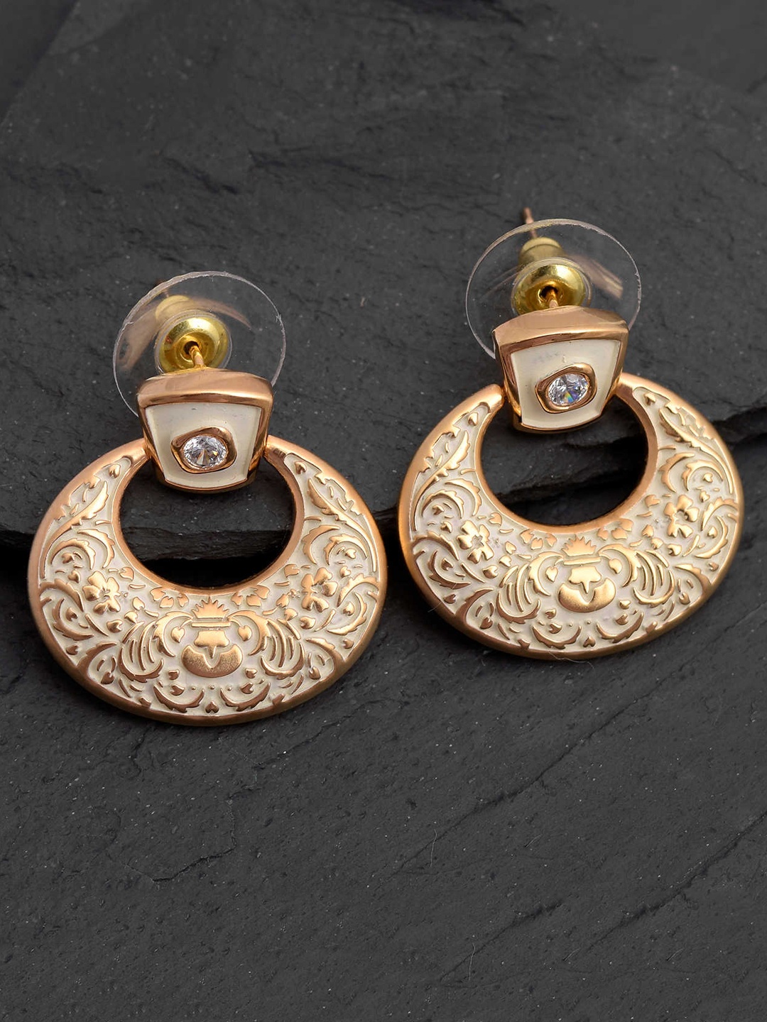 

Tistabene Gold-Toned & White Contemporary Drop Earrings