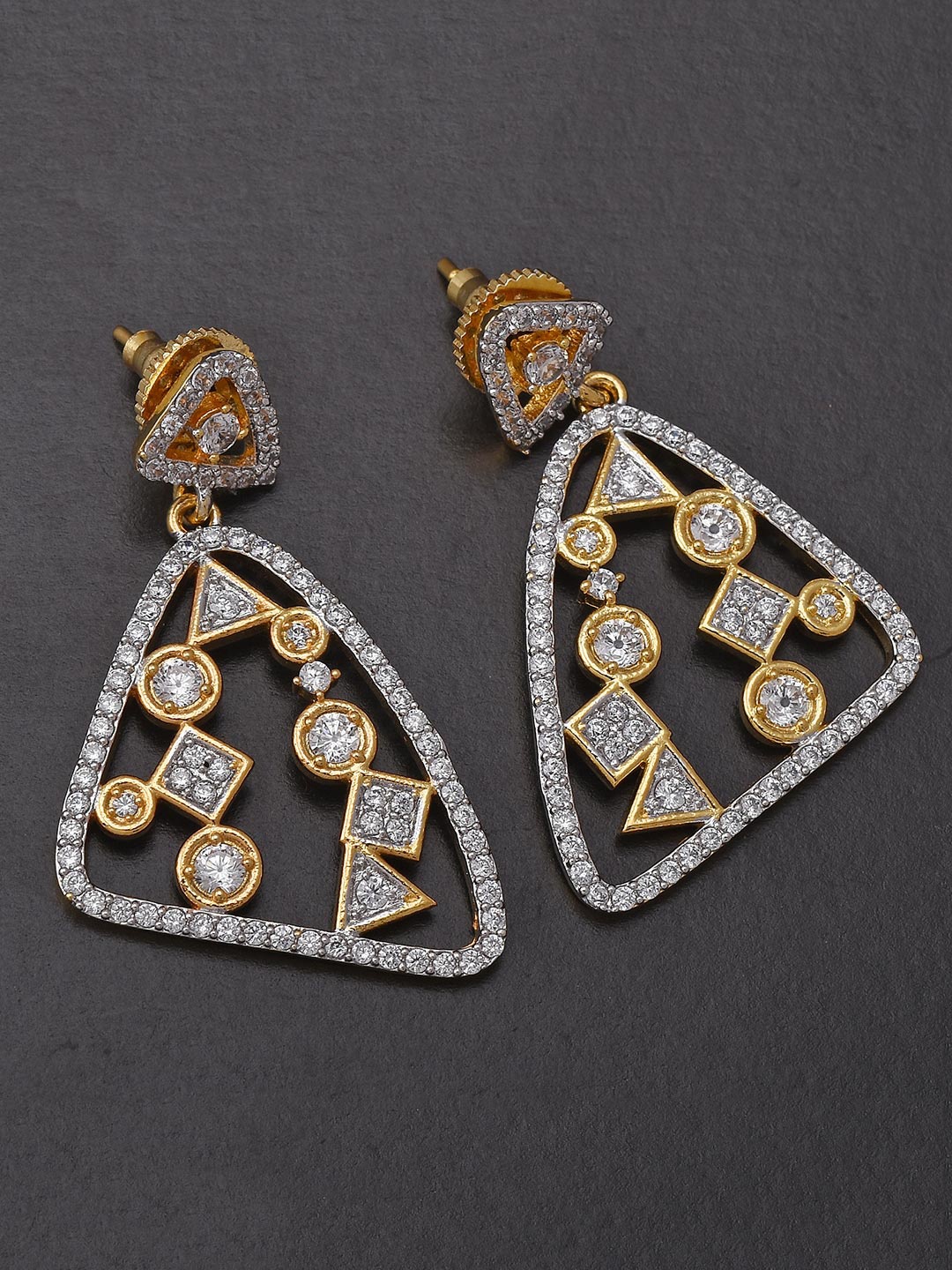 

Tistabene White Gold-Plated Contemporary Studded Drop Earrings