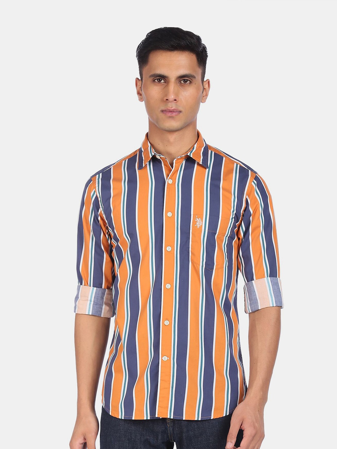 

U S Polo Assn Men Mustard Striped Casual Shirt