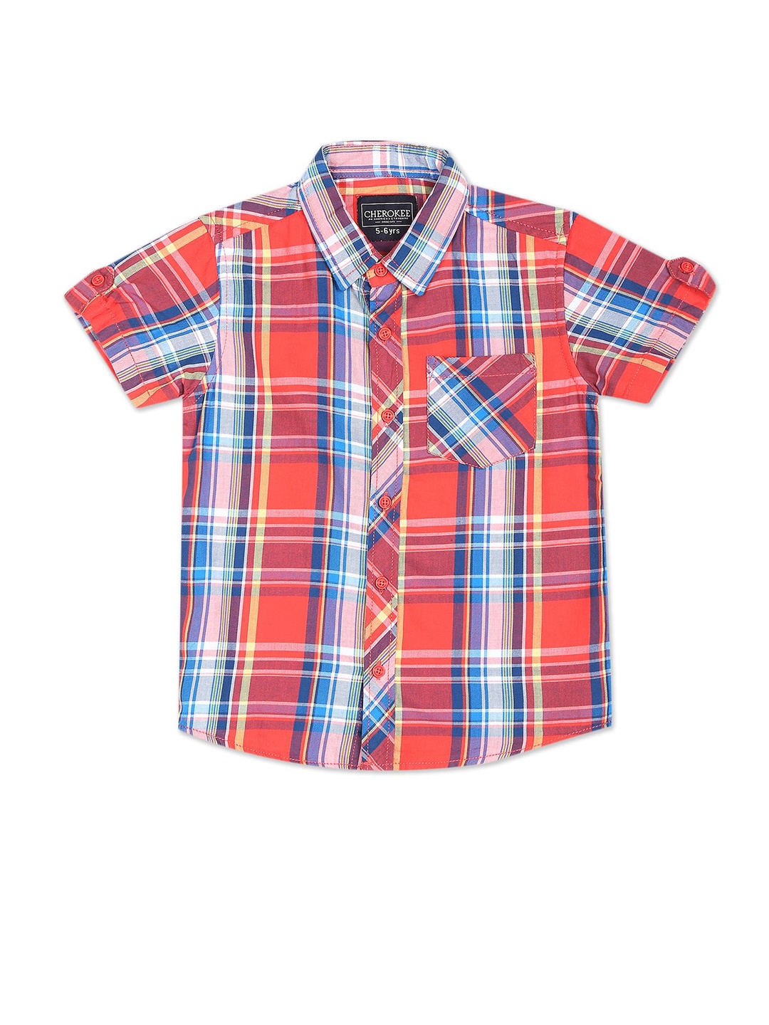 

Cherokee Boys Orange & Navy Blue Tartan Checks Casual Shirt