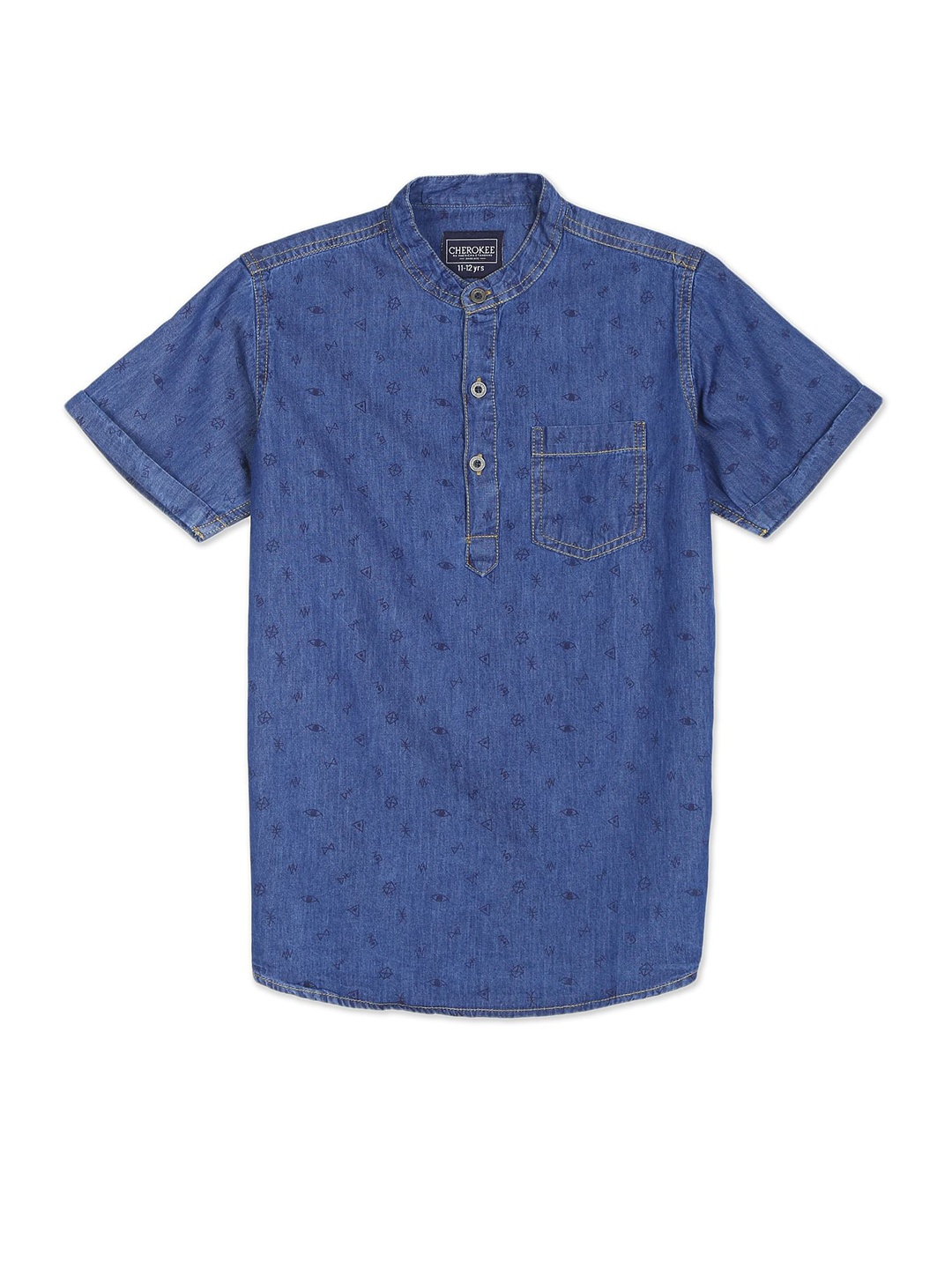 

Cherokee Boys Blue Printed Chambray Casual Shirt