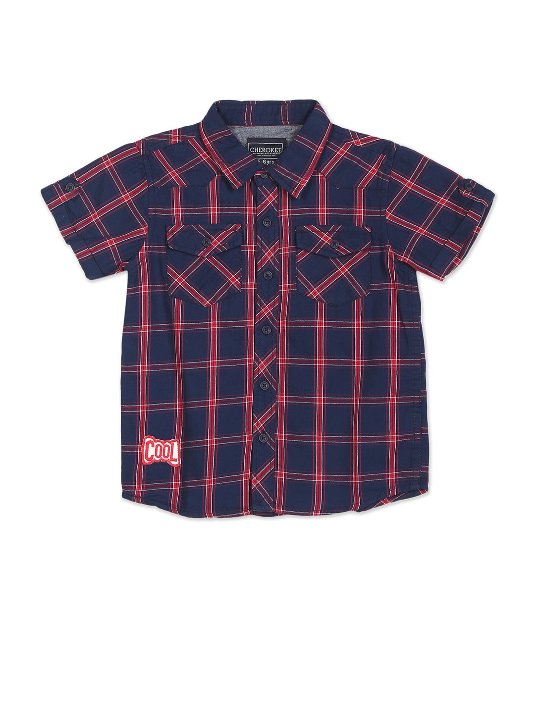 

Cherokee Boys Navy Blue & Red Checked Casual Shirt