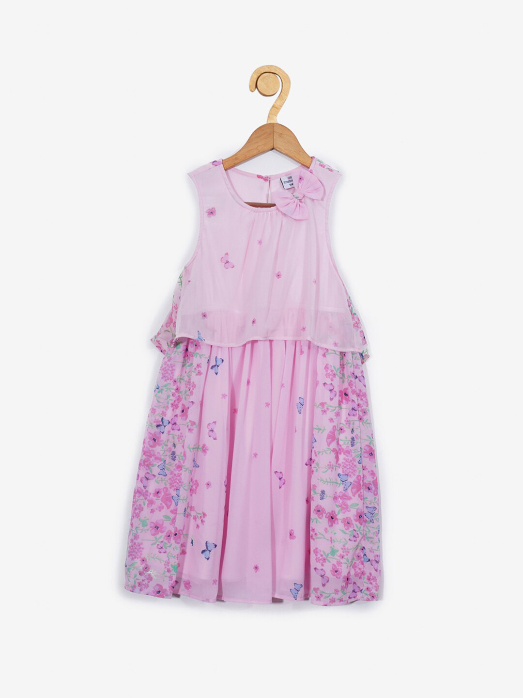 

Creative Kids Girls Pink Floral Print Layered A-Line Dress