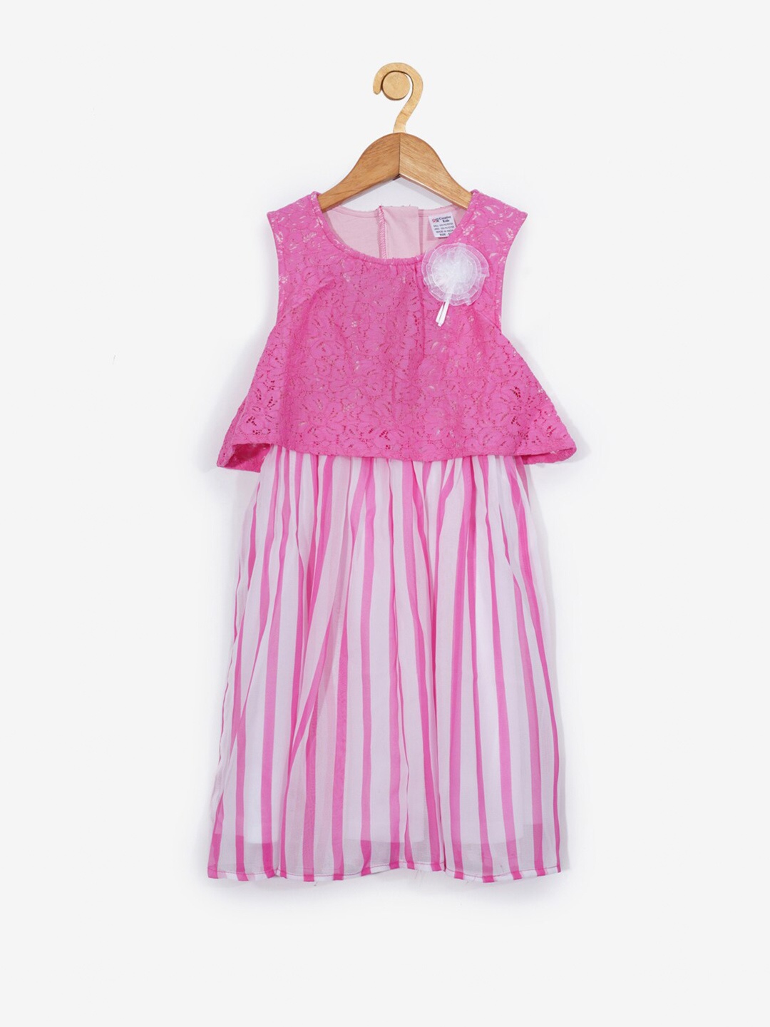 

Creative Kids Girls Pink & White Striped Schiffli A-Line Dress