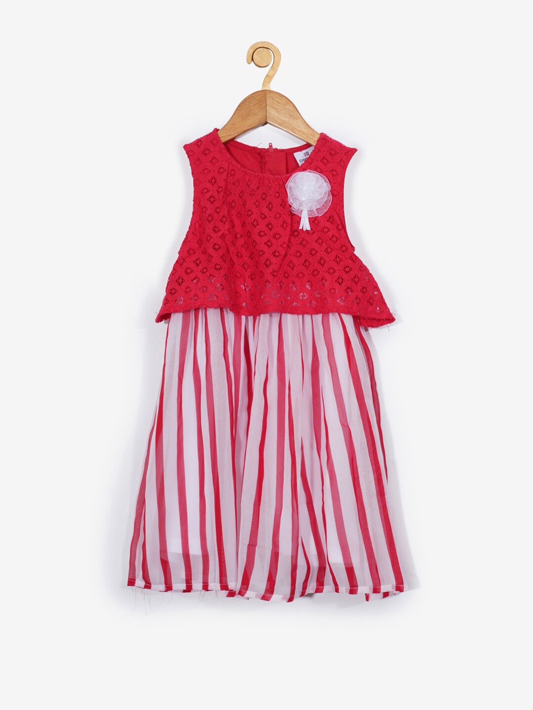 

Creative Kids Red & White Striped Layered A-Line Dress