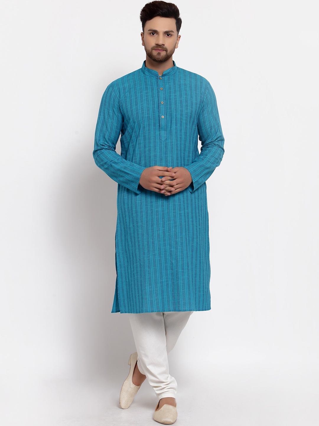 

MOHANLAL SONS Men Turquoise Blue Cotton Kurta