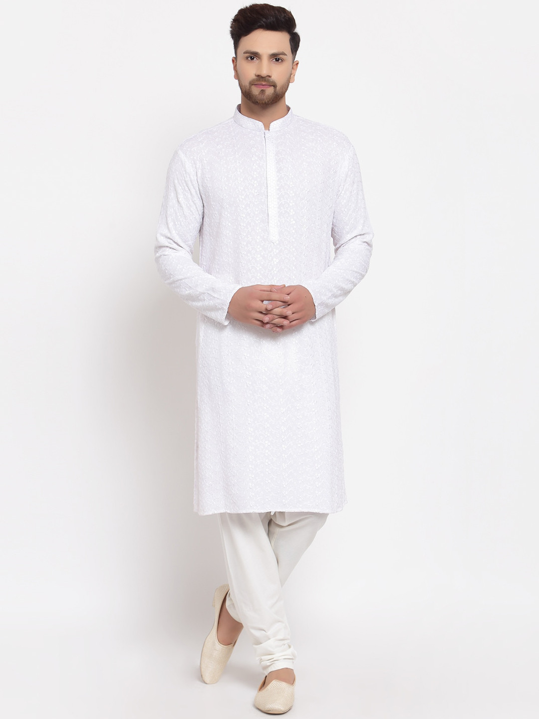 

MOHANLAL SONS Men White Embroidered Thread Work Kurta