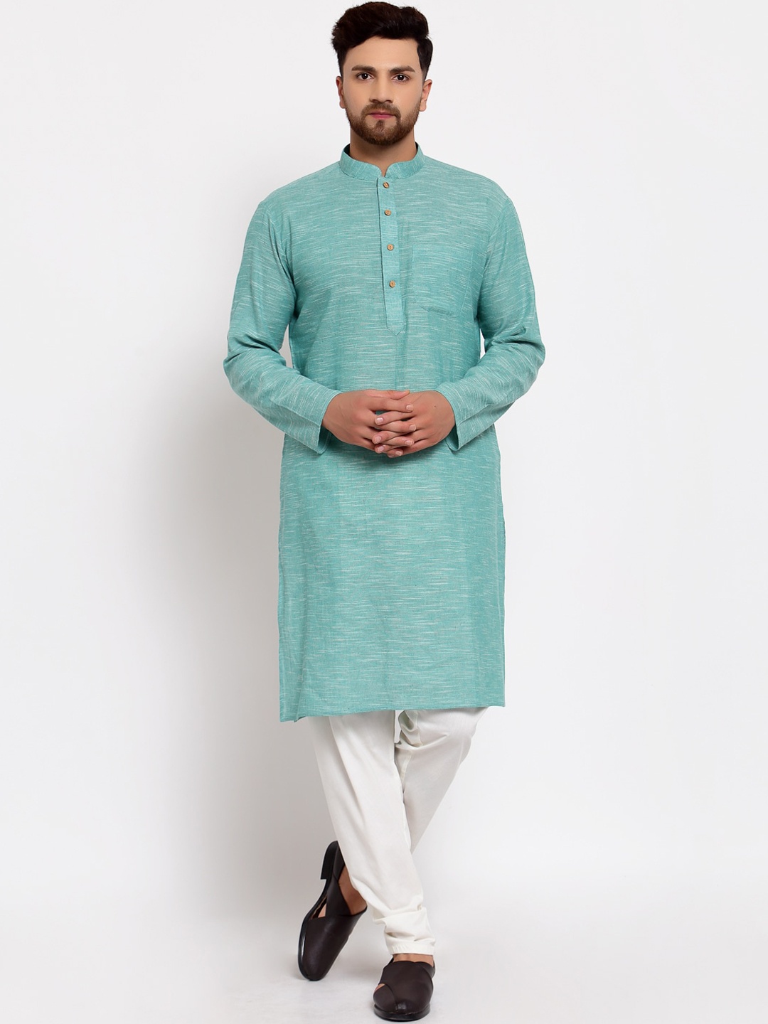 

MOHANLAL SONS Men Green Solid Cotton Straight Kurta