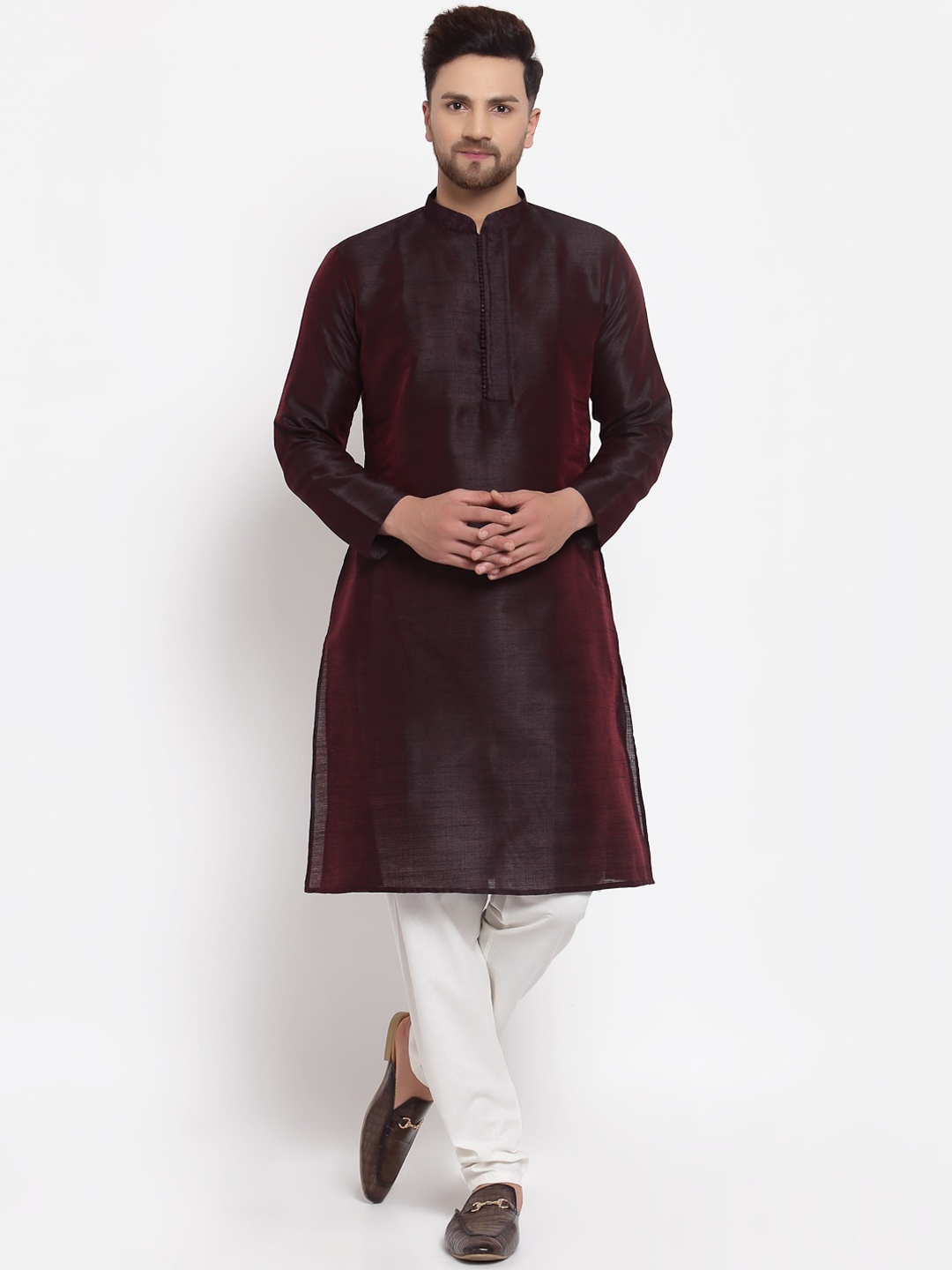 

MOHANLAL SONS Men Burgundy Striped Thread Work Kurta