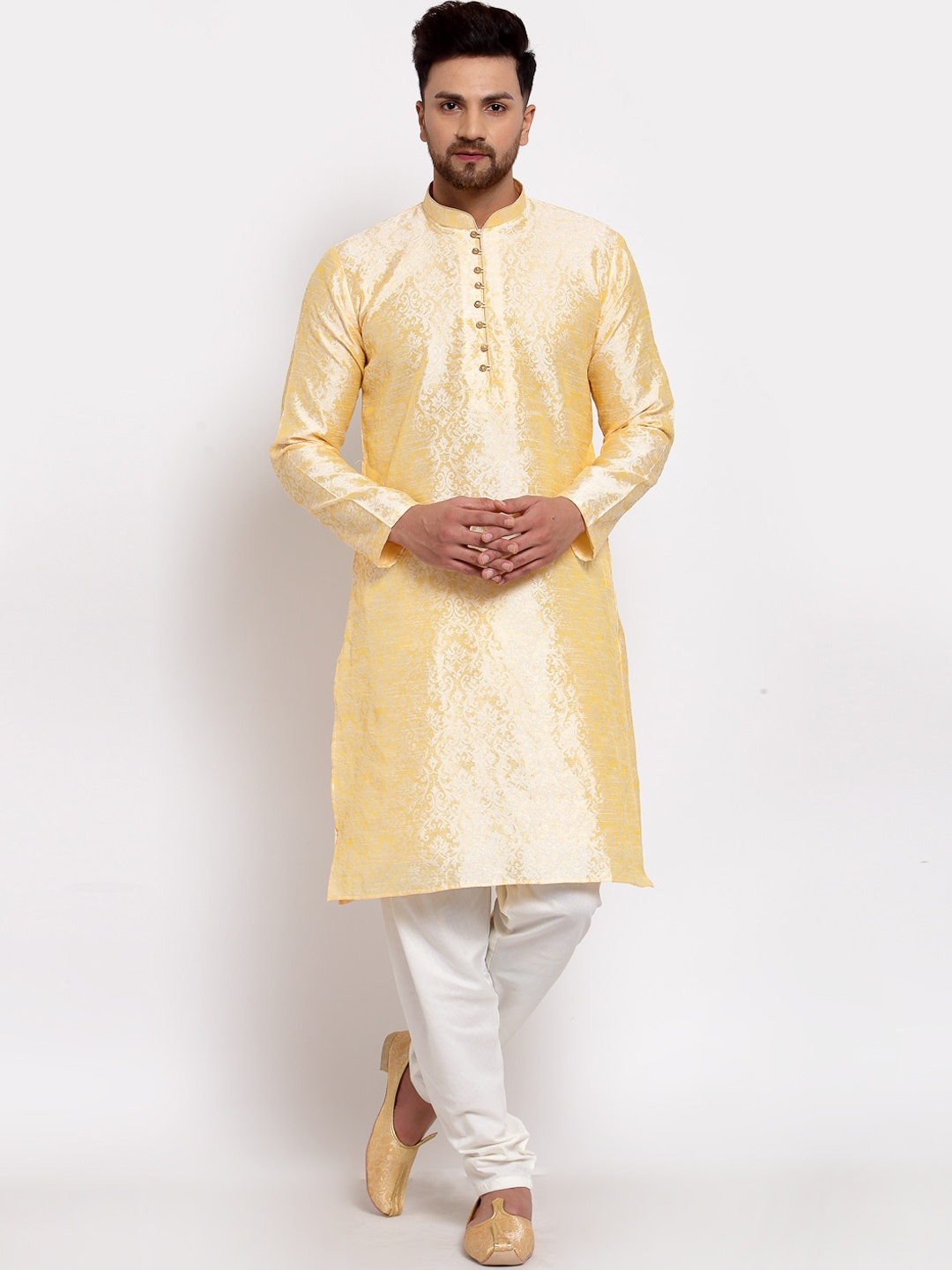 

MOHANLAL SONS Men Yellow Ethnic Motifs Dupion Silk Straight Kurta