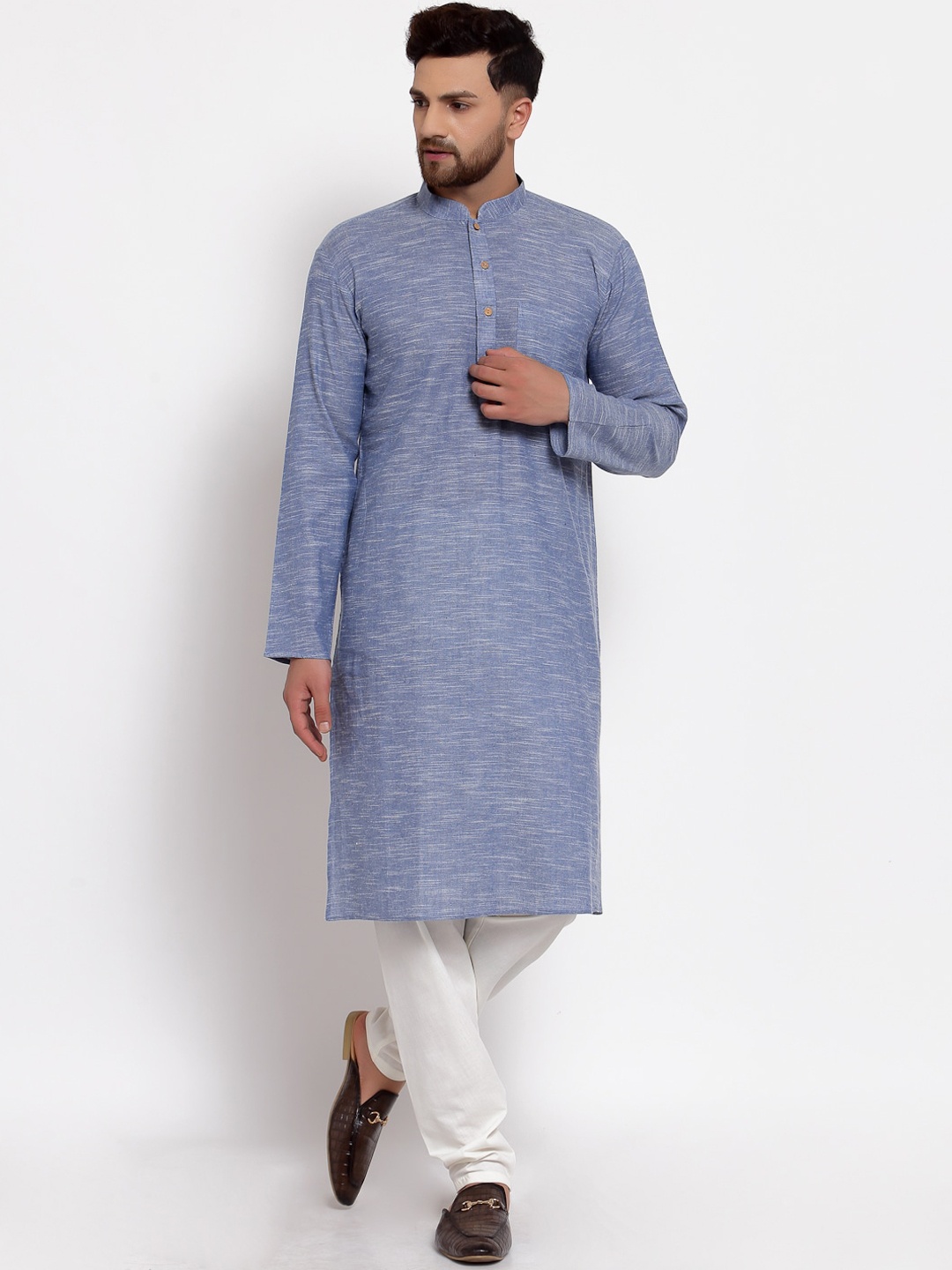 

MOHANLAL SONS Men Blue Solid Cotton Straight Kurta