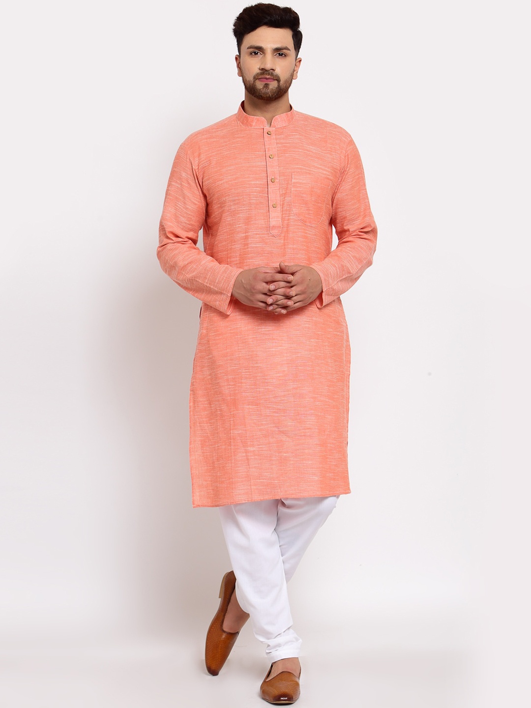 

MOHANLAL SONS Men Orange Solid Cotton Straight Kurta