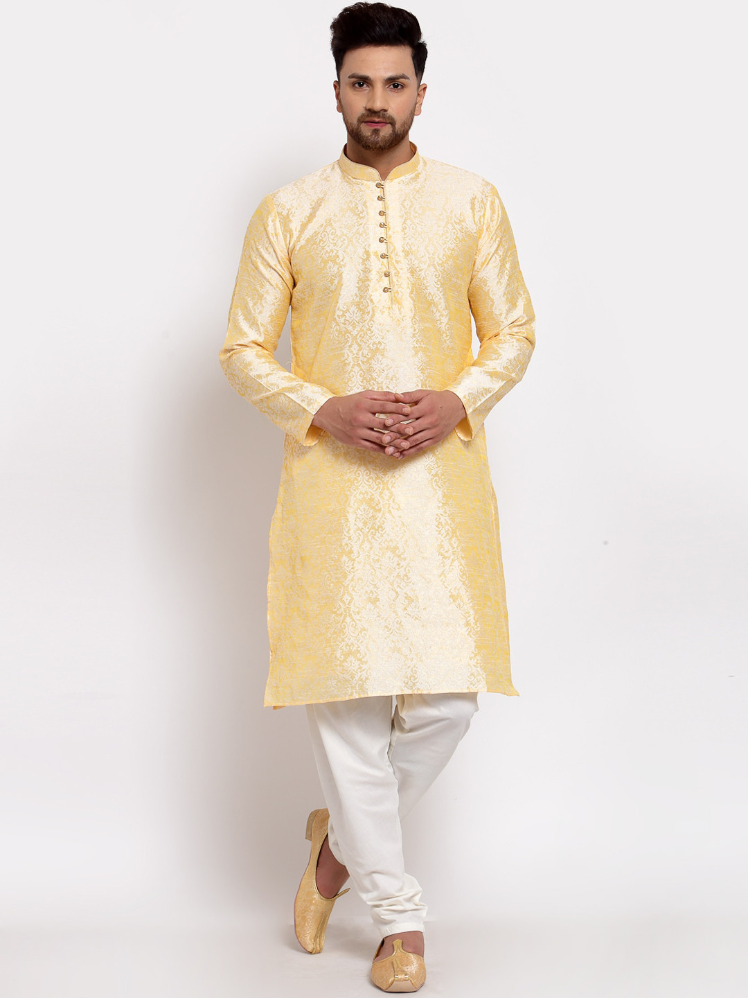 

MOHANLAL SONS Men Yellow Ethnic Motifs Dupion Silk Kurta