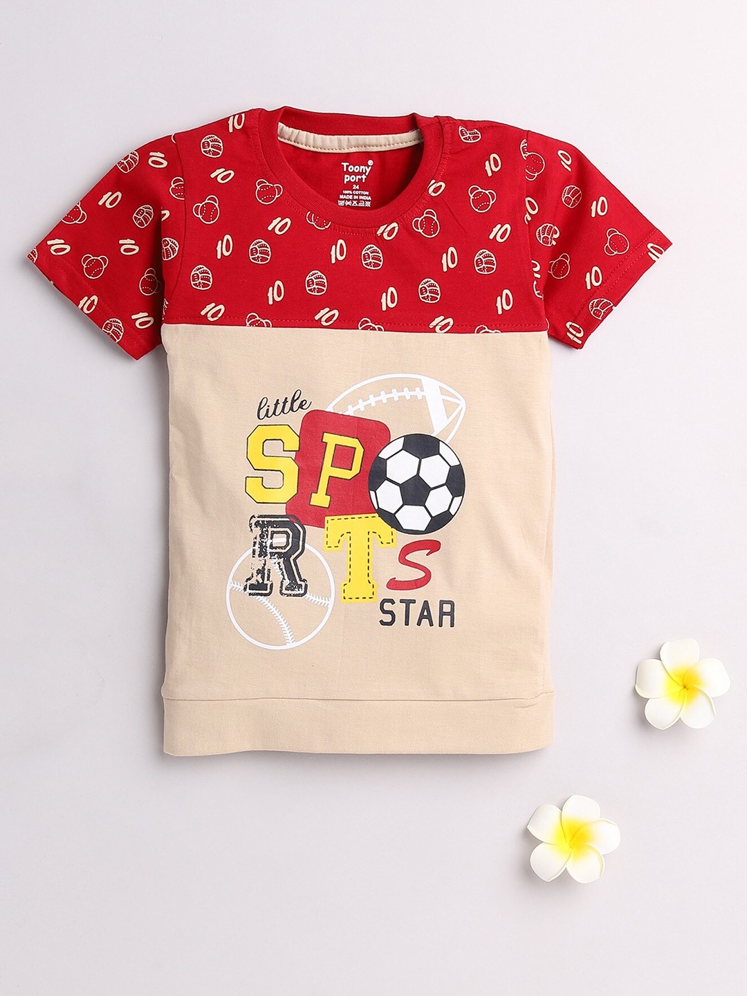 

Toonyport Boys Beige & Red Cotton Typography Print T-shirt