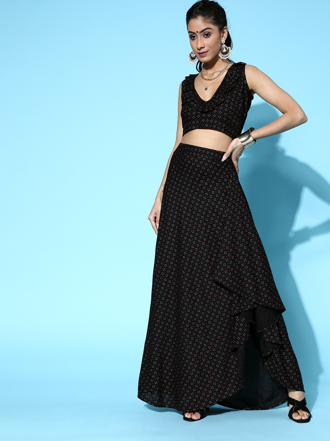

InWeave Women Stylish Black Printed Co-Ords