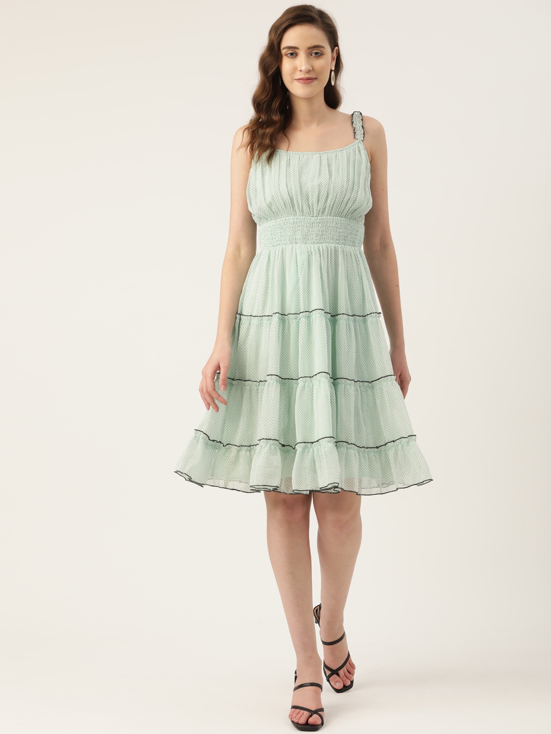 

Antheaa Green Chiffon Tiered Dress