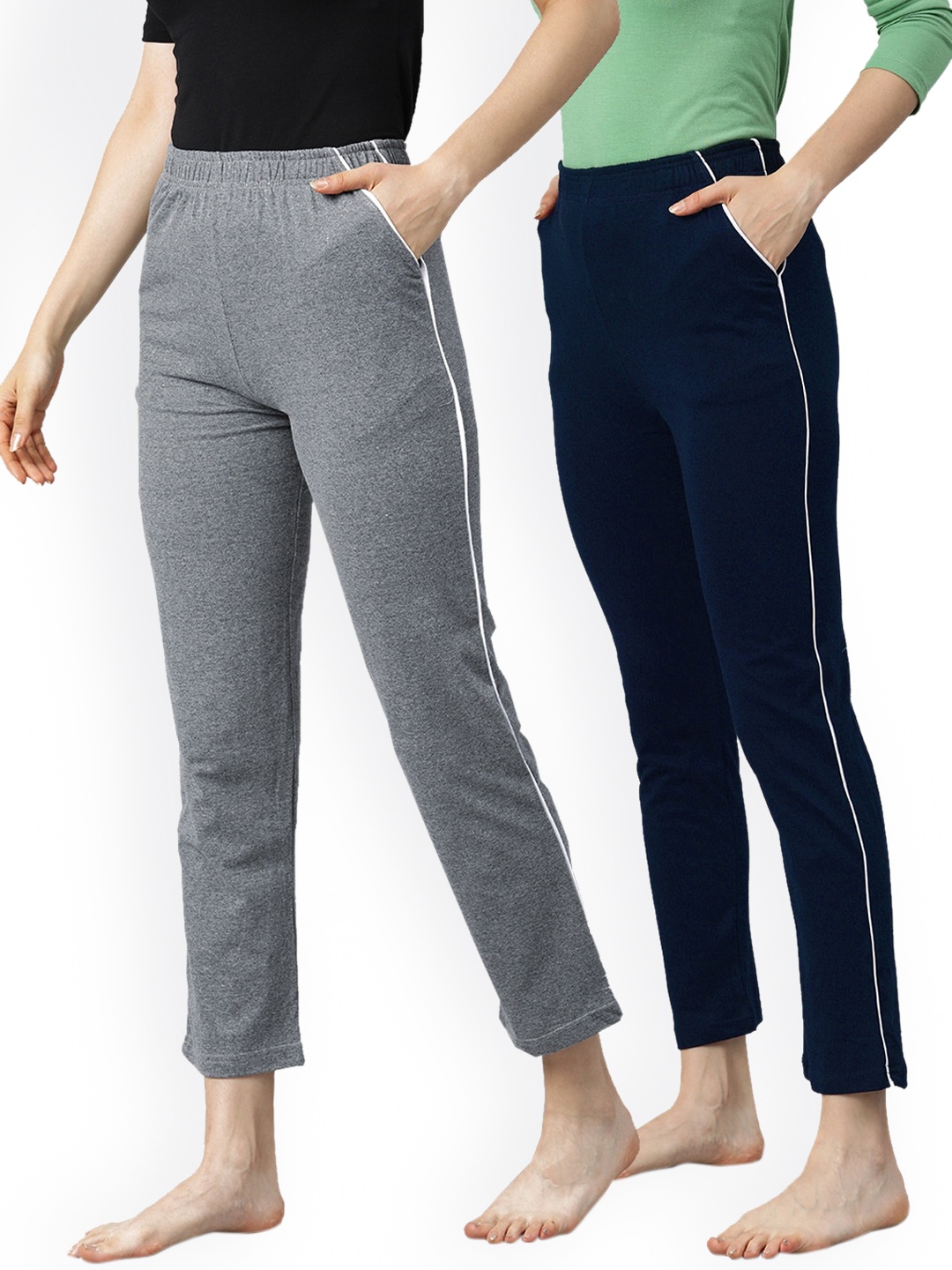 

NOT YET by us Women Pack Of 2 Pure Cotton Lounge Pants, Grey