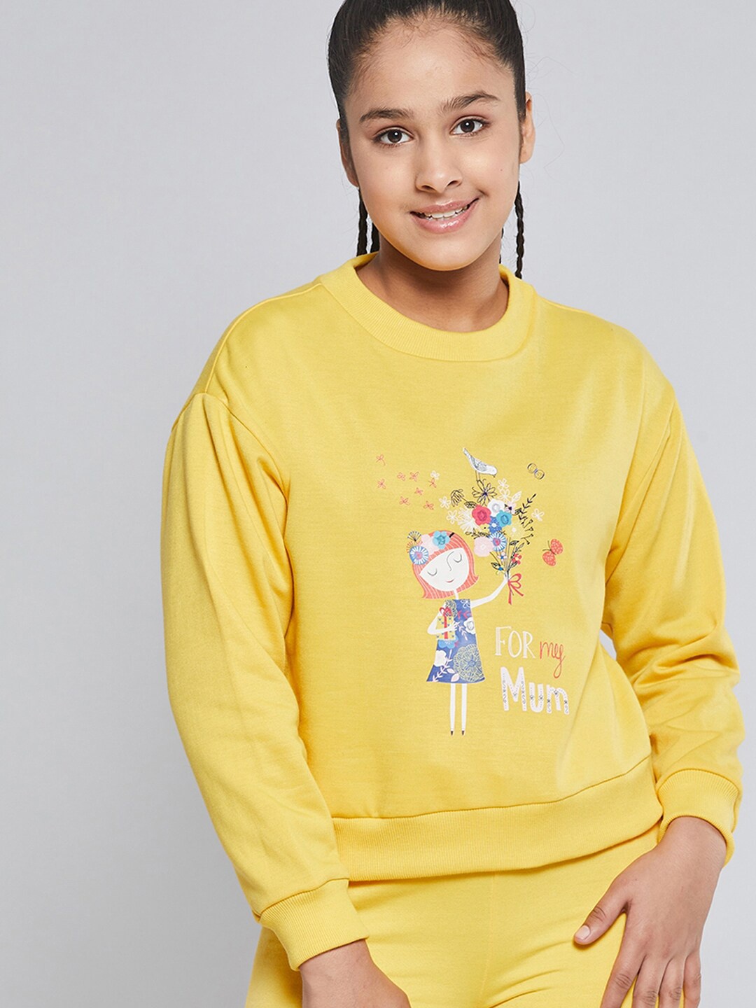 

Noh Voh - SASSAFRAS Kids Girls Yellow Printed Sweatshirt