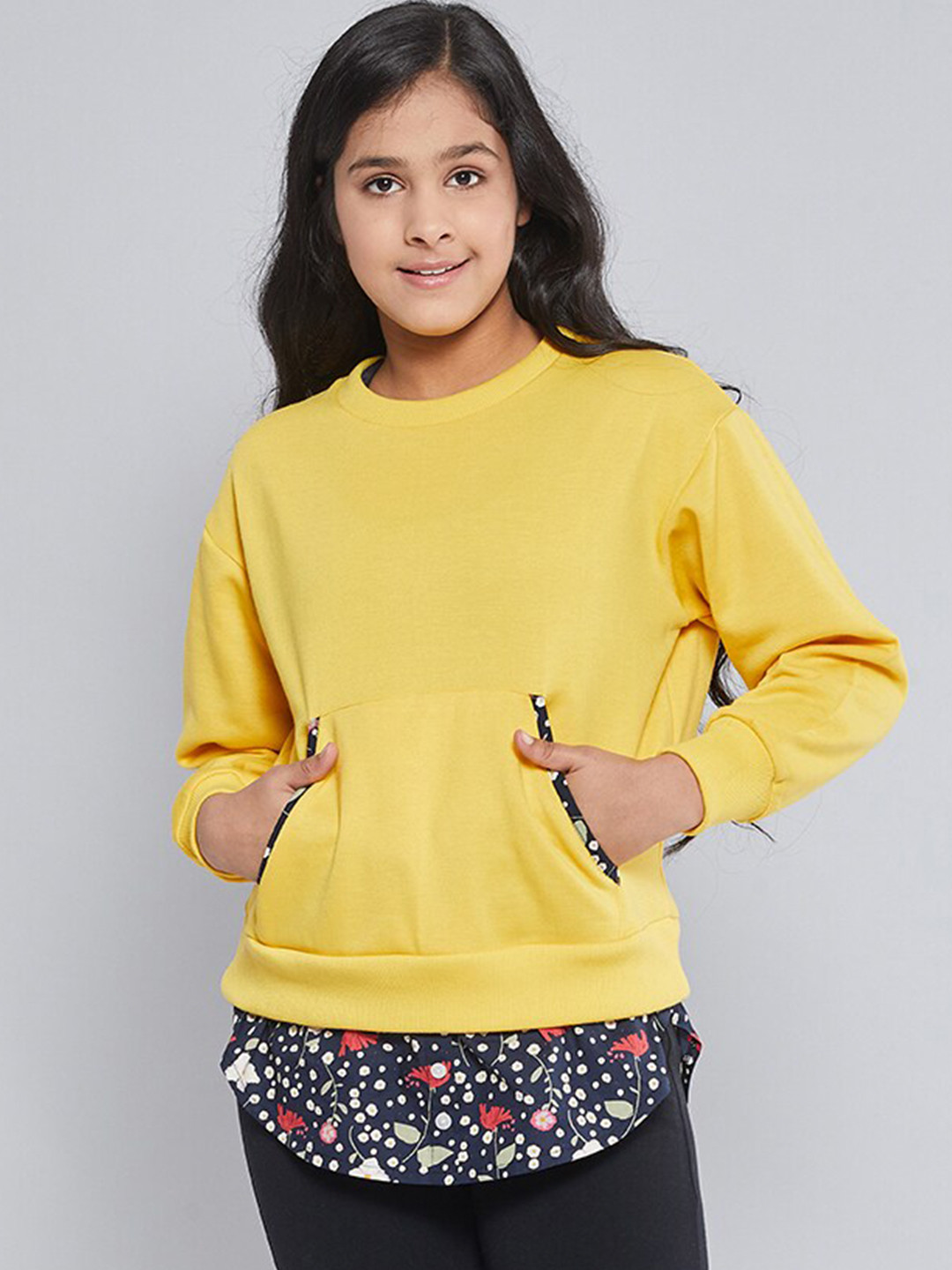 

Noh.Voh - SASSAFRAS Kids Girls Yellow & Blue Printed Sweatshirt With Half Shirt