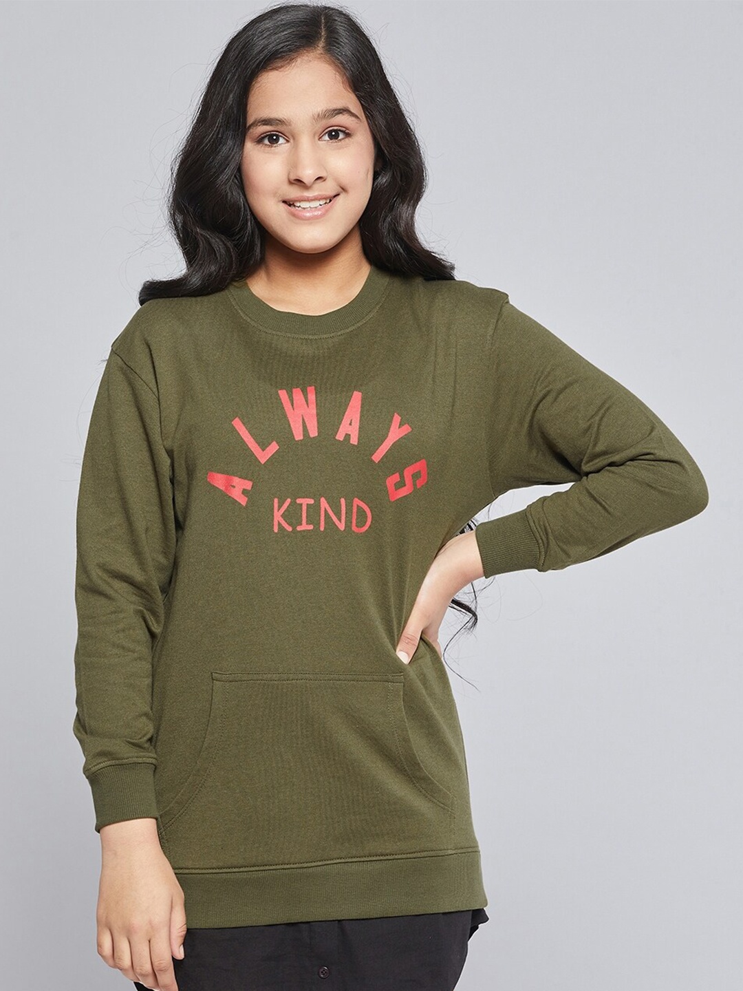 

Noh Voh - SASSAFRAS Kids Girls Olive Green & Black Typography Print Jumper Dress