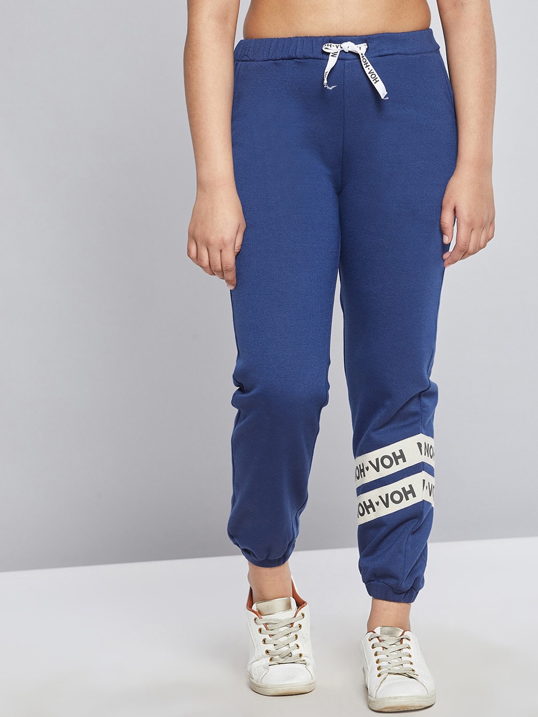 

Noh.Voh - SASSAFRAS Kids Girls Blue & White Typography Print Relaxed Fit Joggers