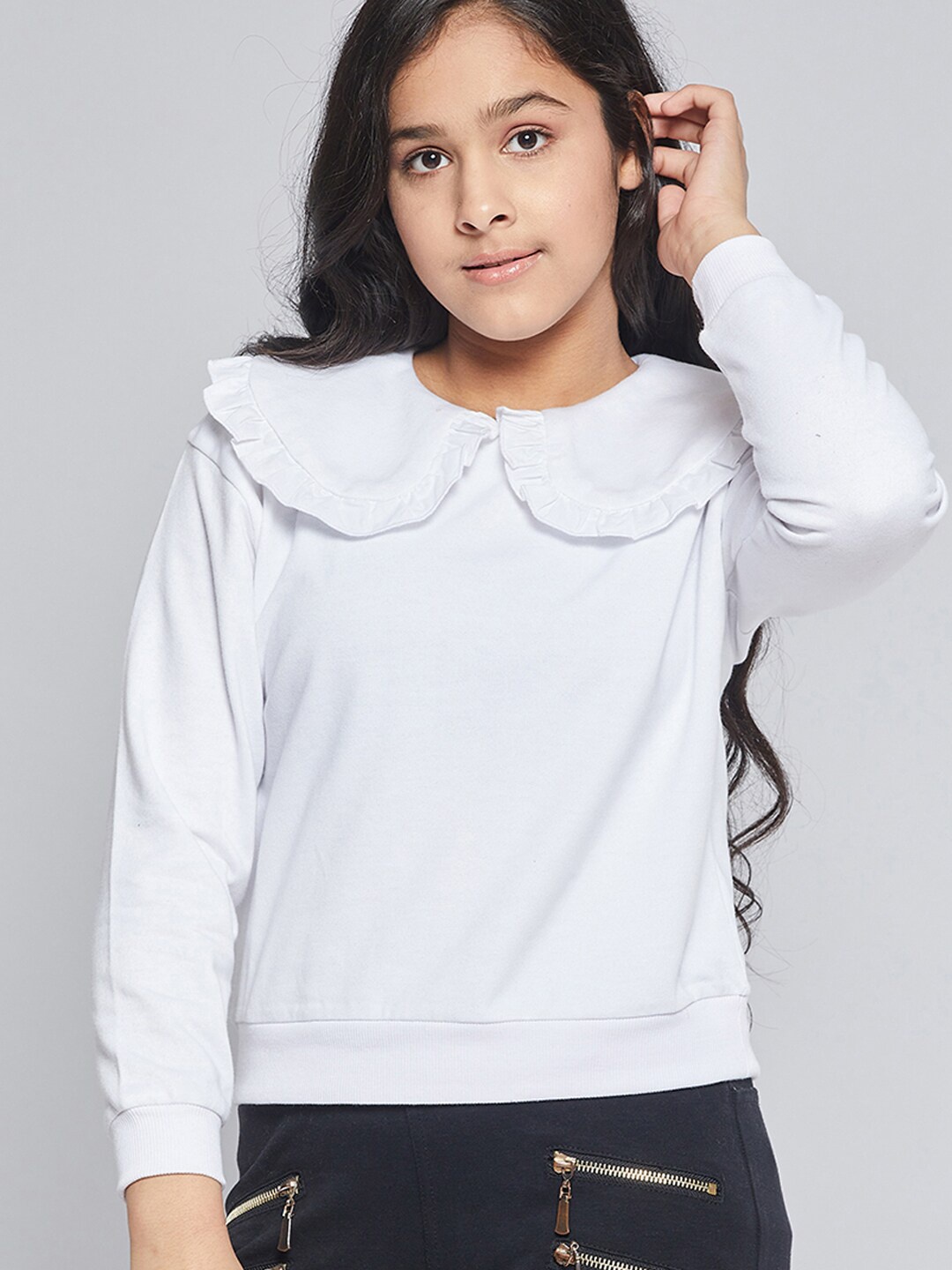 

Noh Voh - SASSAFRAS Kids Girls White Puritan Collar Sweatshirt