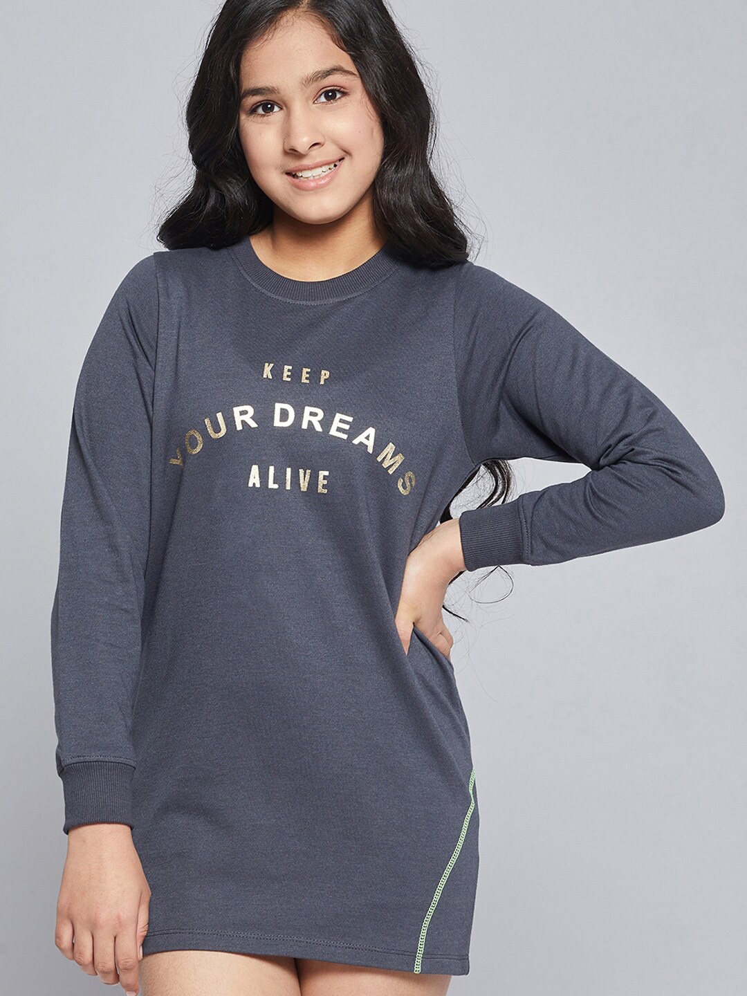 

Noh Voh - SASSAFRAS Kids Girls Navy Blue & Silver Typography Print Jumper Dress