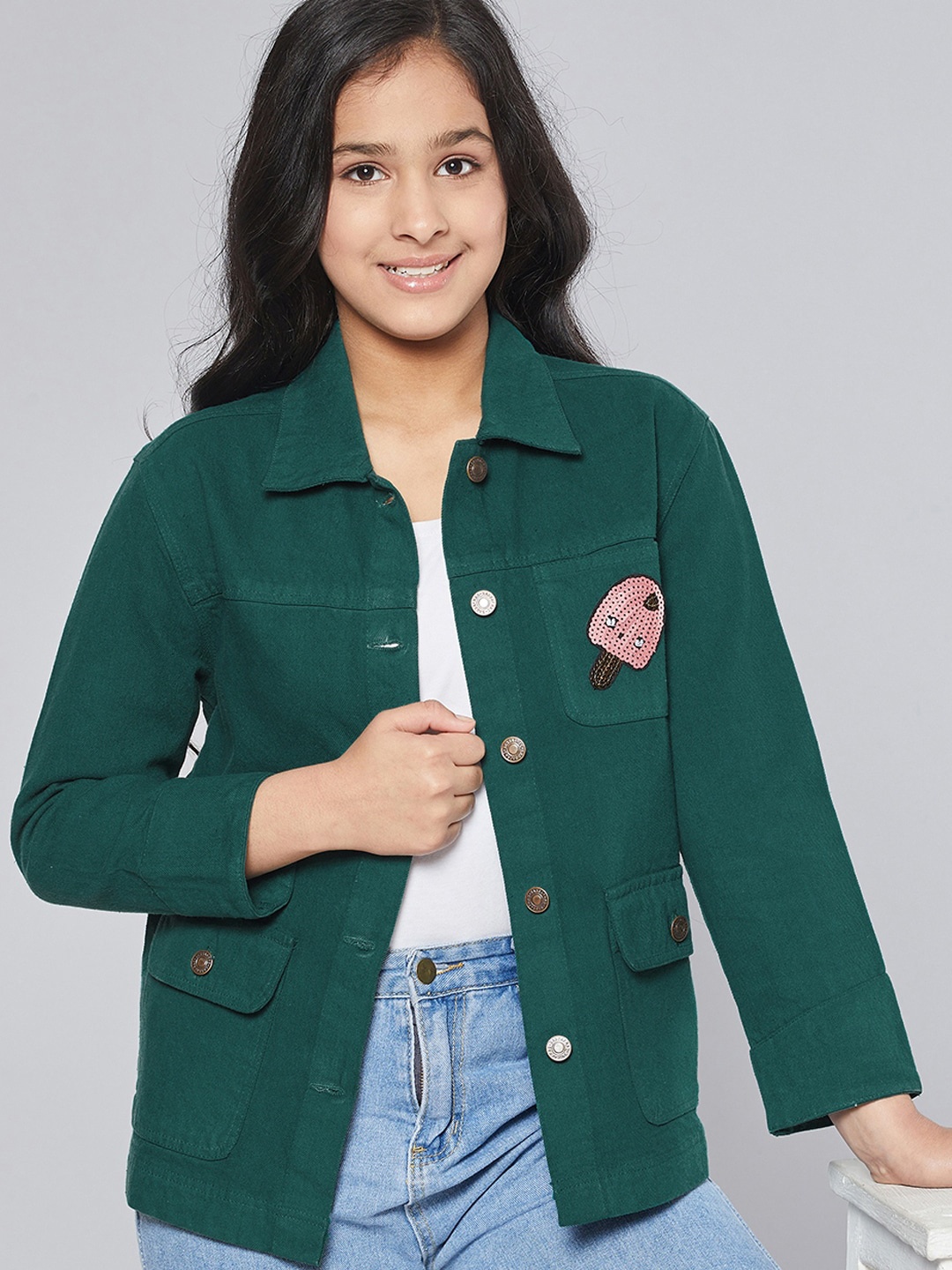 

Noh Voh - SASSAFRAS Kids Girls Green Tailored Jacket with Patchwork