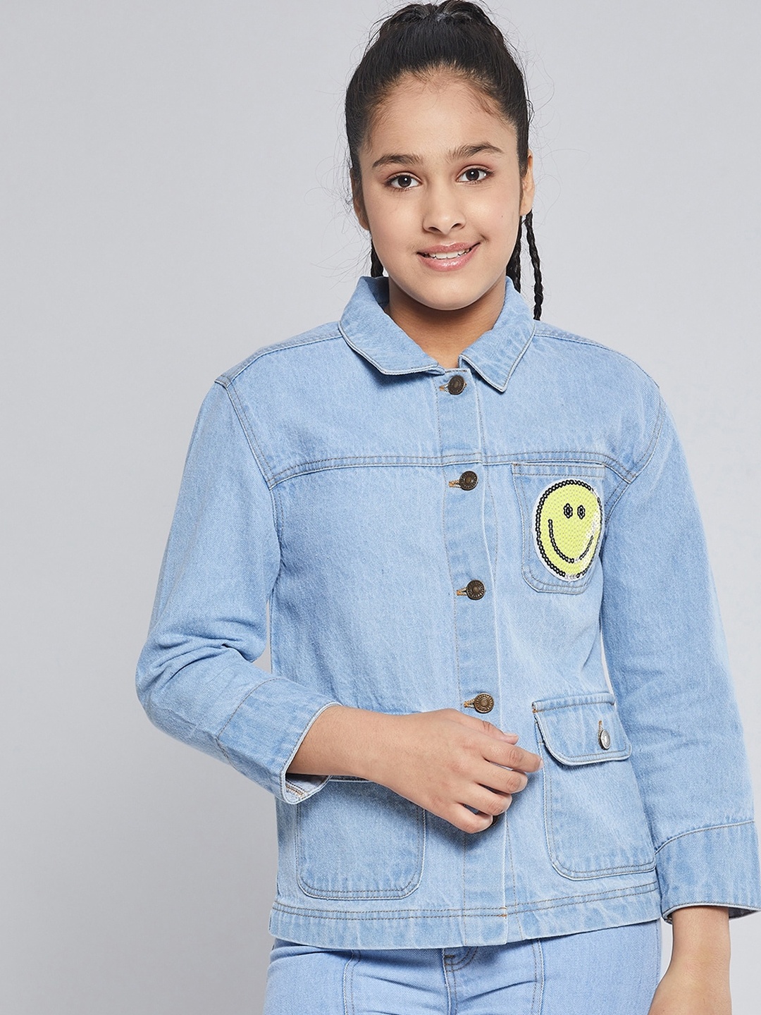 

Noh Voh - SASSAFRAS Kids Girls Blue Solid Pure Cotton Denim Jacket