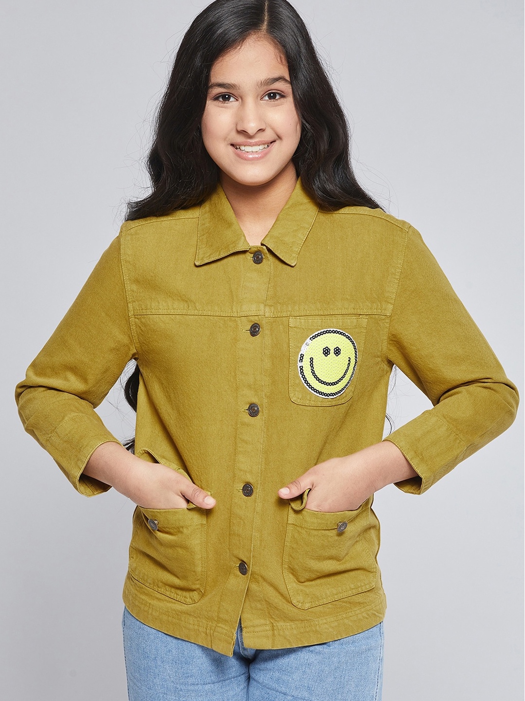 

Noh Voh - SASSAFRAS Kids Girls Mustard Tailored Jacket with Patchwork