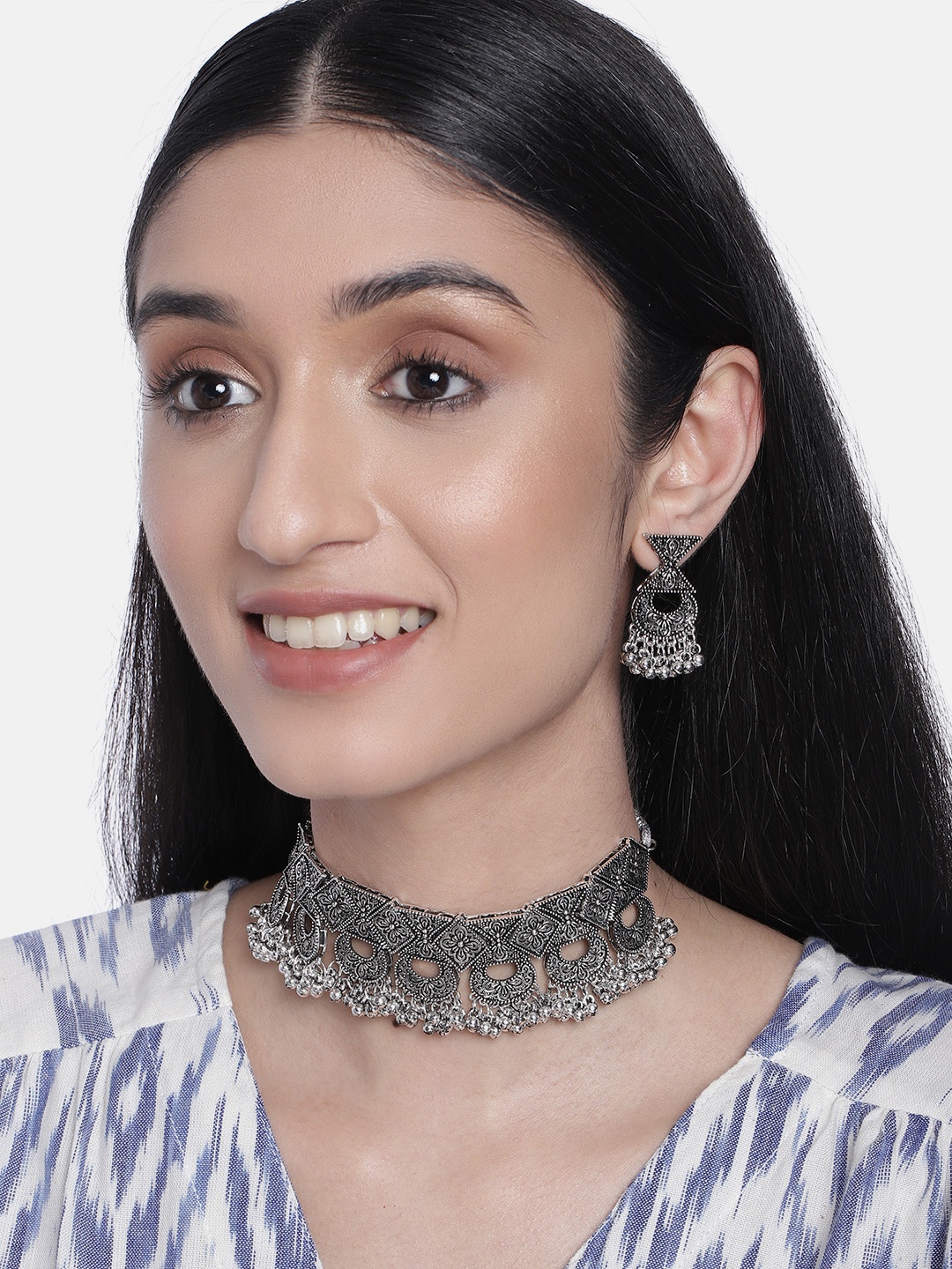 

I Jewels Oxidized Silver-Plated Traditional Handcrafted Jewellery Set