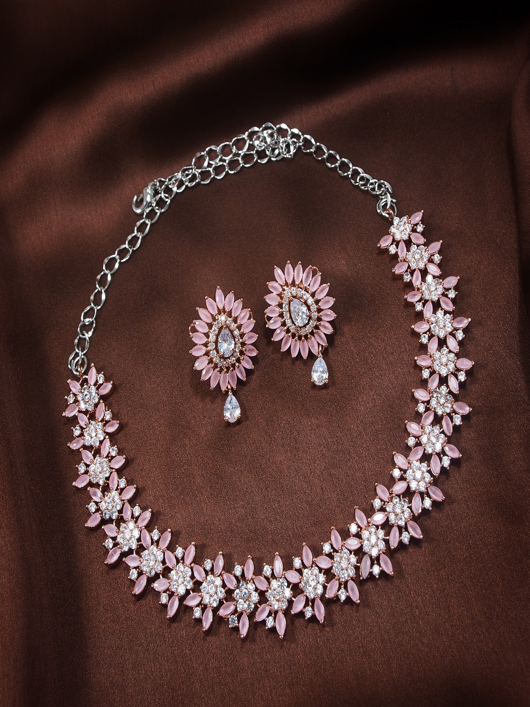 

I Jewels Rose Gold-Plated CZ AD Studded Jewellery Set