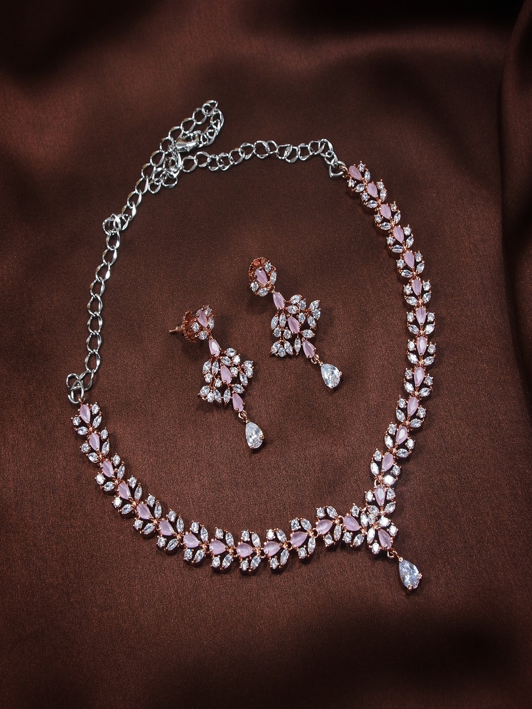 

I Jewels Rose Gold-Plated CZ & AD- Studded Jewellery Set