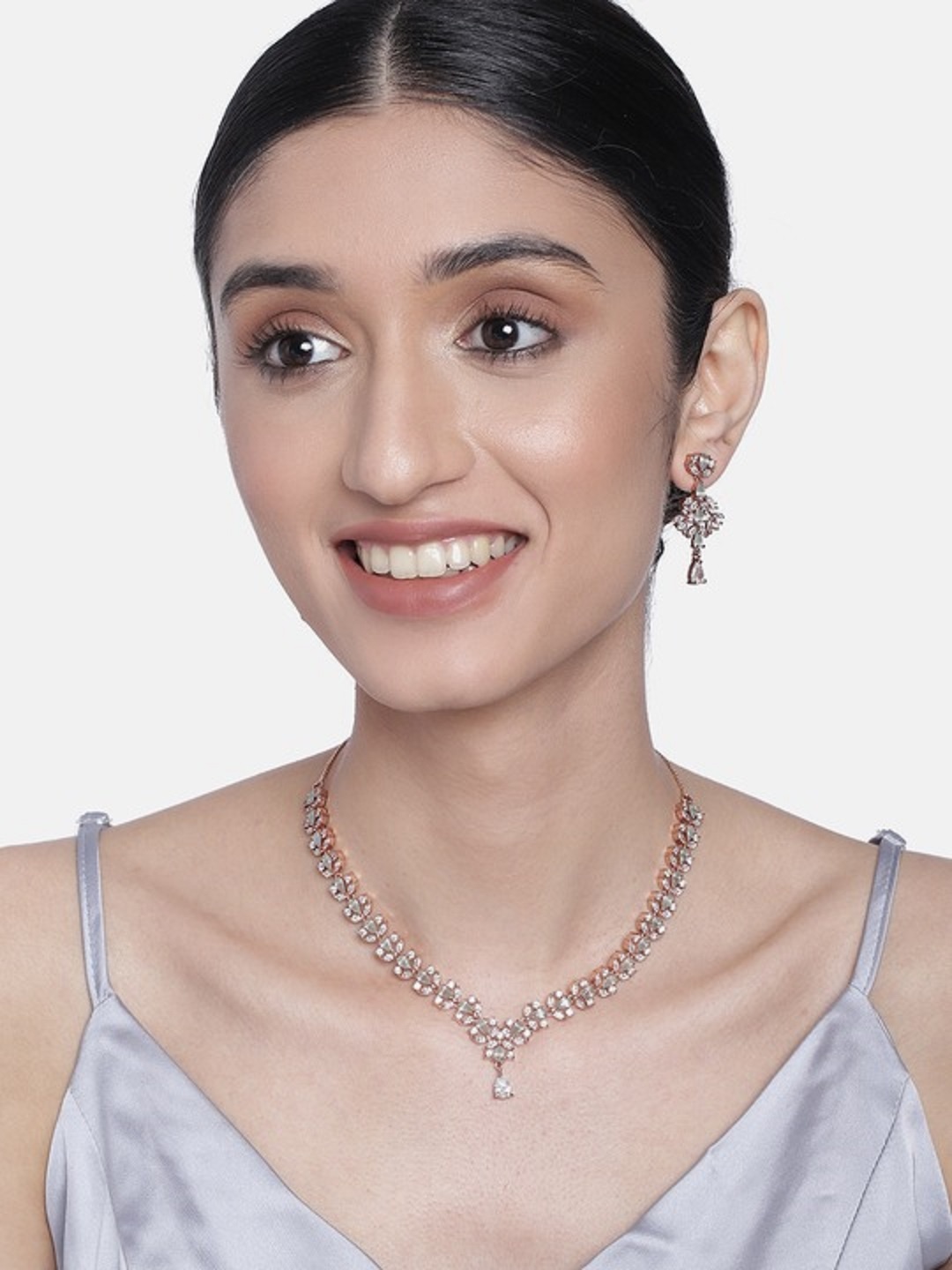 

I Jewels Rose Gold-Plated CZ & AD- Studded Jewellery Set