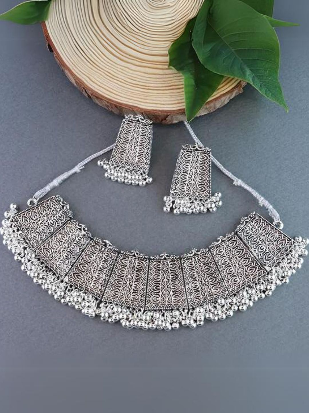 

I Jewels Silver-Plated Oxidized Traditional Jewellery Set