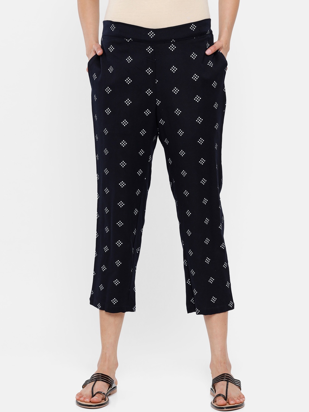 

De Moza Women Navy Blue Printed Trousers