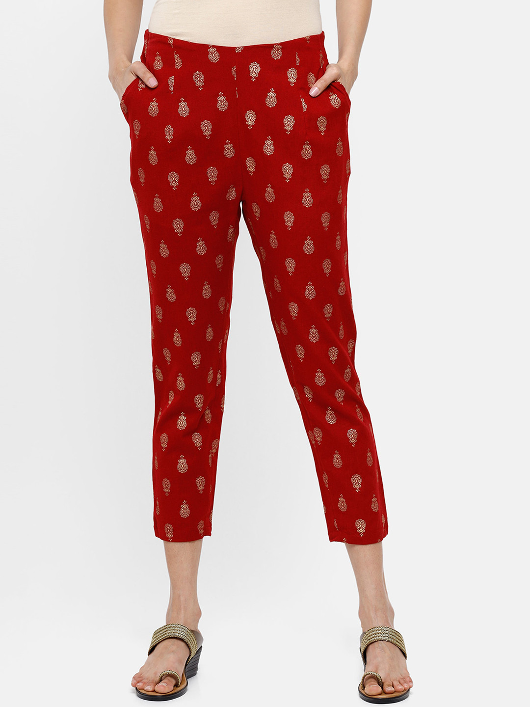 

De Moza Women Maroon Ethnic Motifs Printed Trousers