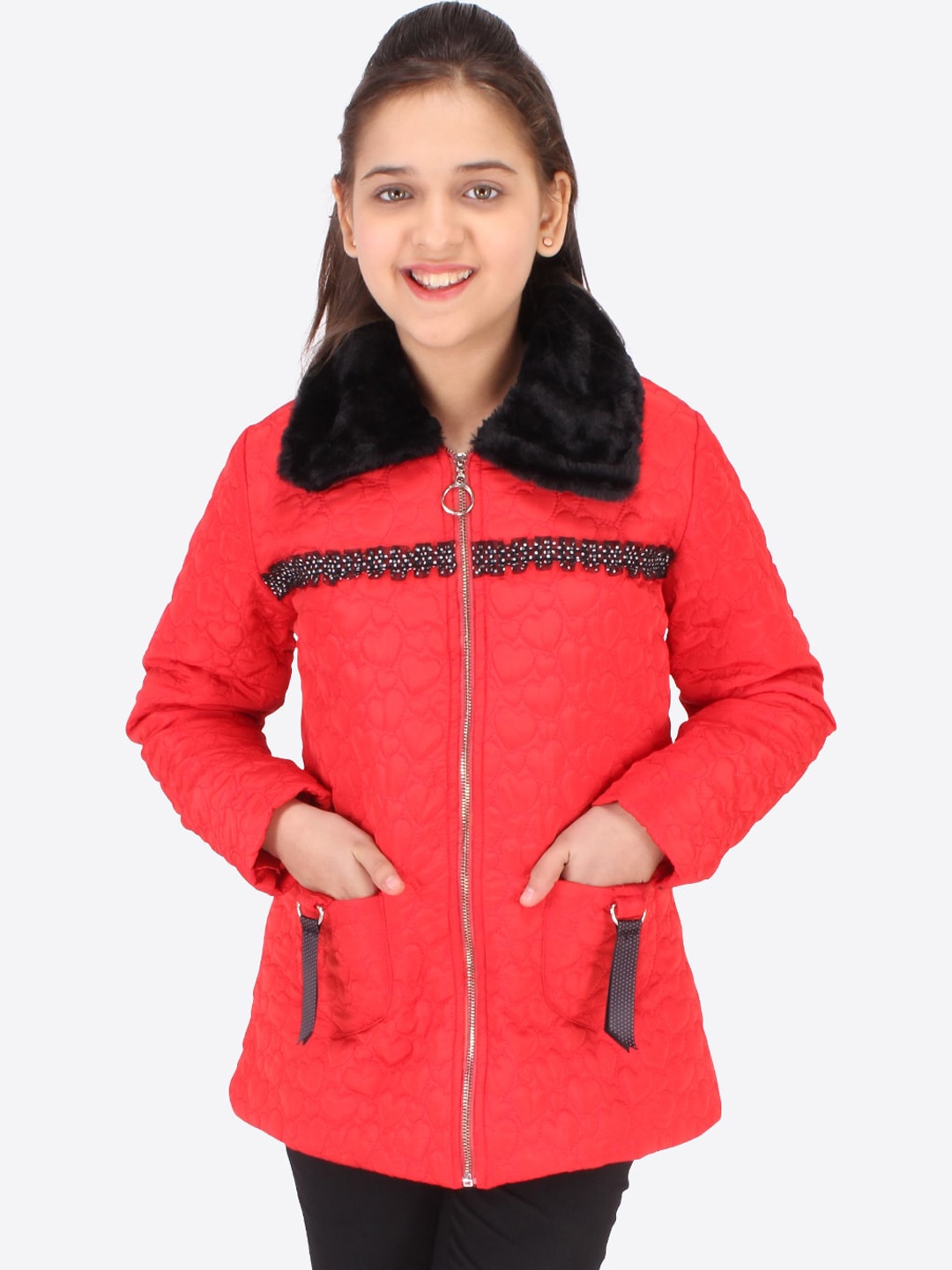 

CUTECUMBER Girls Red Crop Parka Jacket