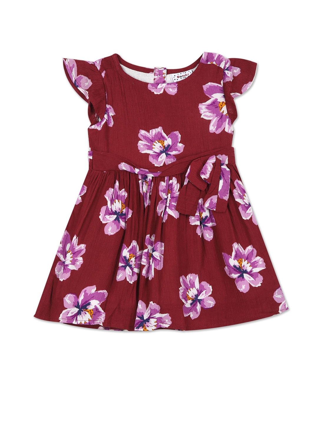 

Donuts Girls Maroon & Pink Floral A-Line Dress