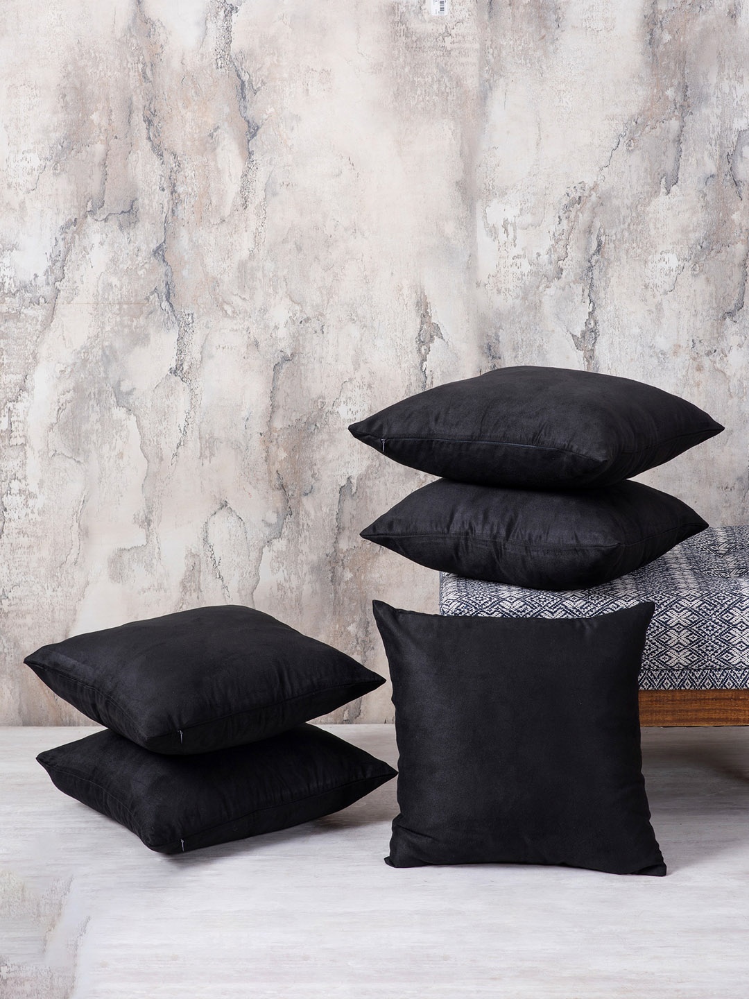 

nestroots Set of 5 Black Square Cushion Covers