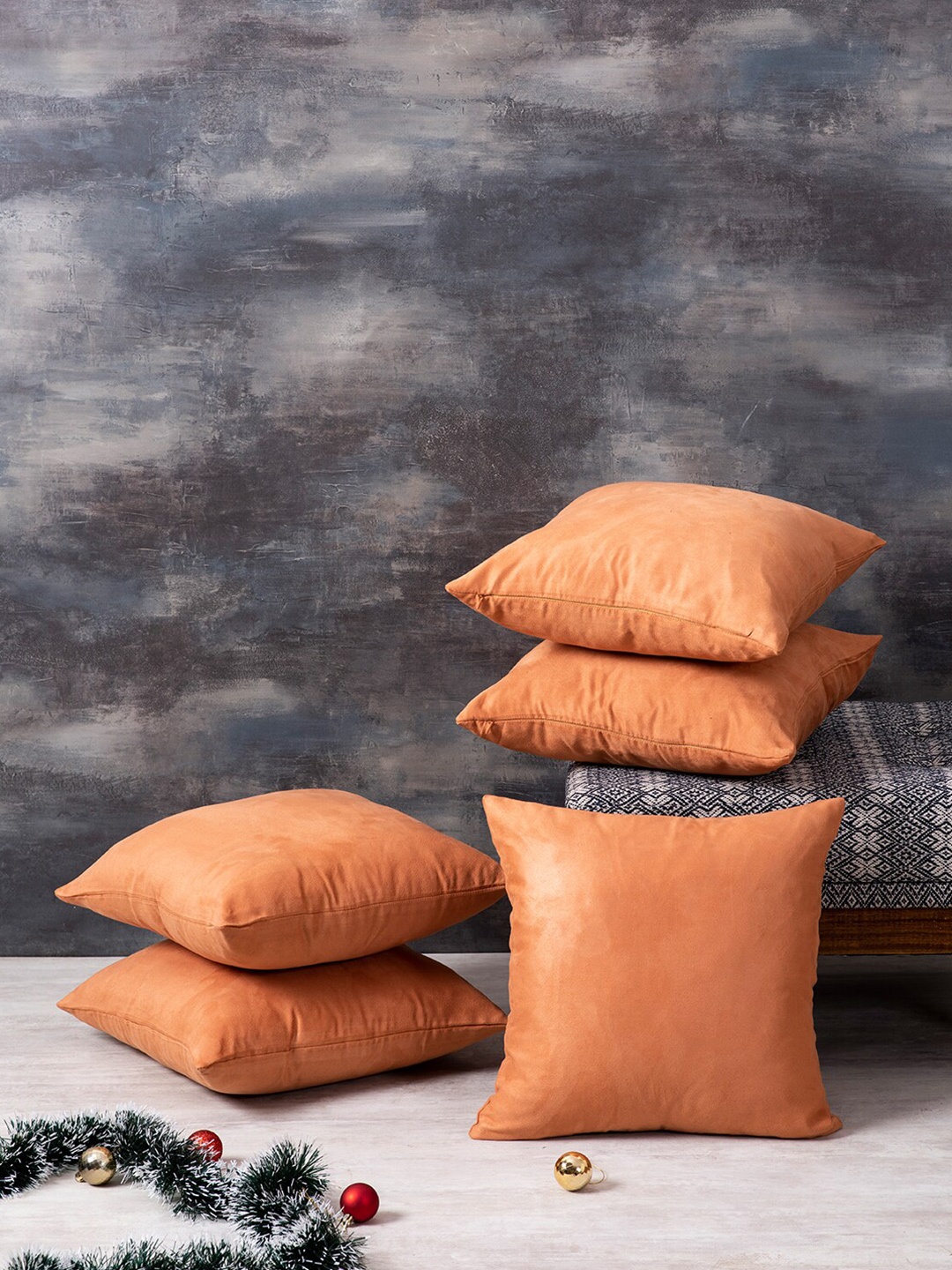 

nestroots Pack Of 5 Orange Solid Square Cushion Covers