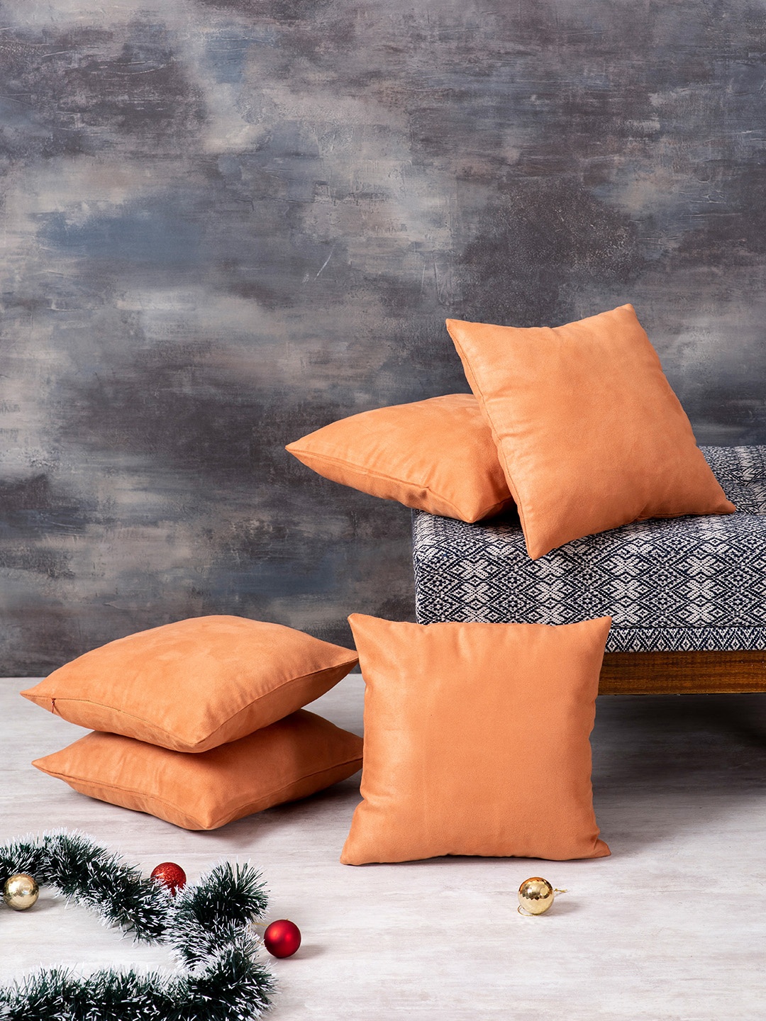 

nestroots Orange Solid Pack Of 5 Square Cushion Covers