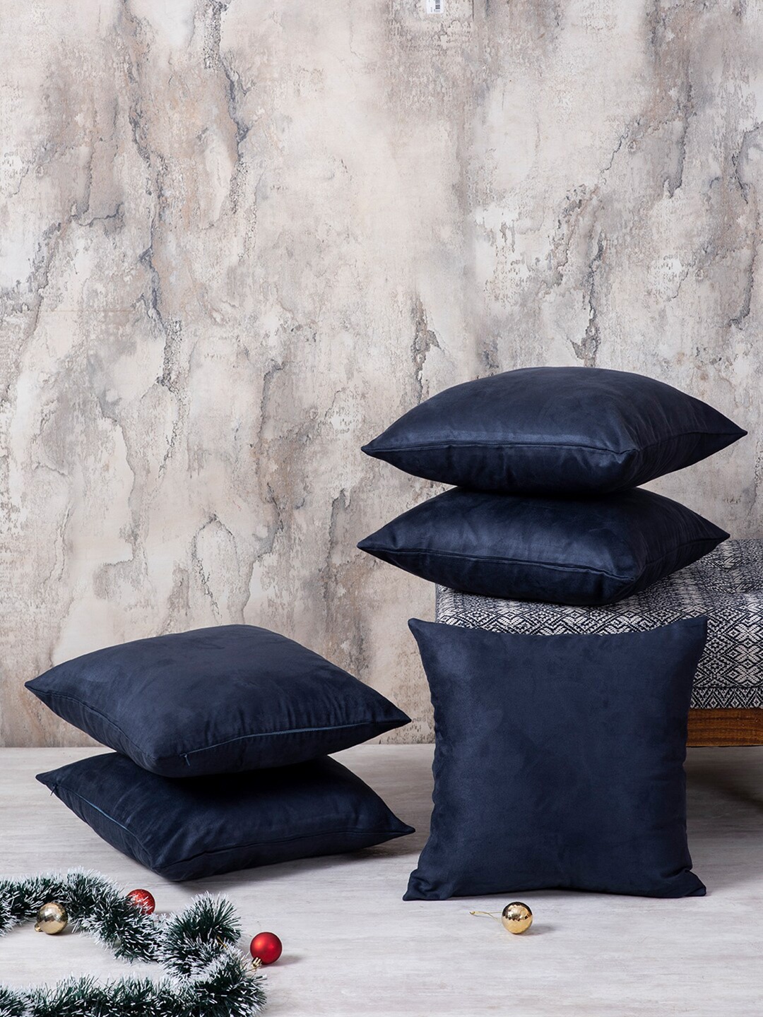 

nestroots Pack Of 5 Navy Blue Solid Square Cushion Covers