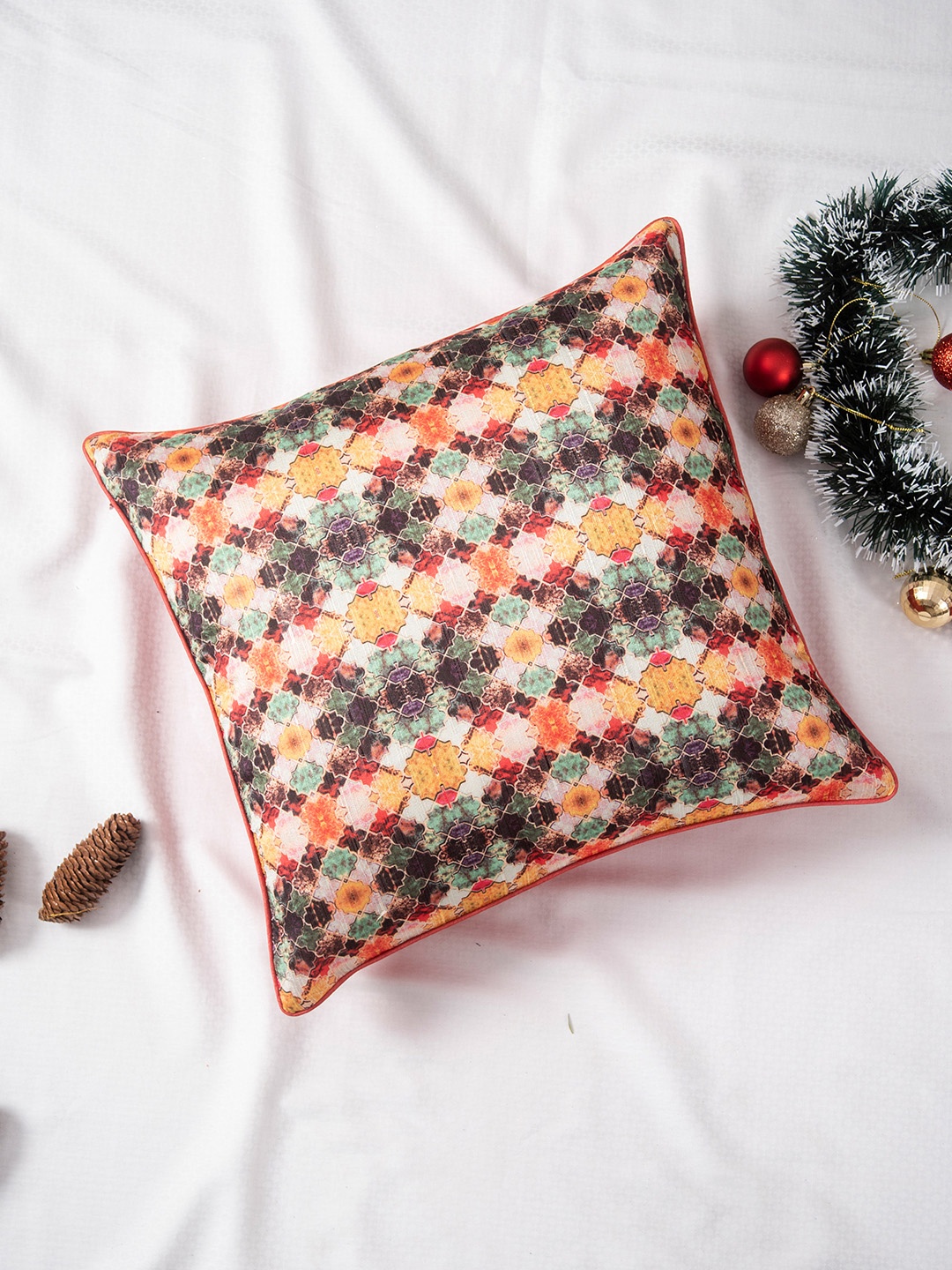 

nestroots Yellow Ethnic Motif Printed Square Shaped Silk Cushion Cover