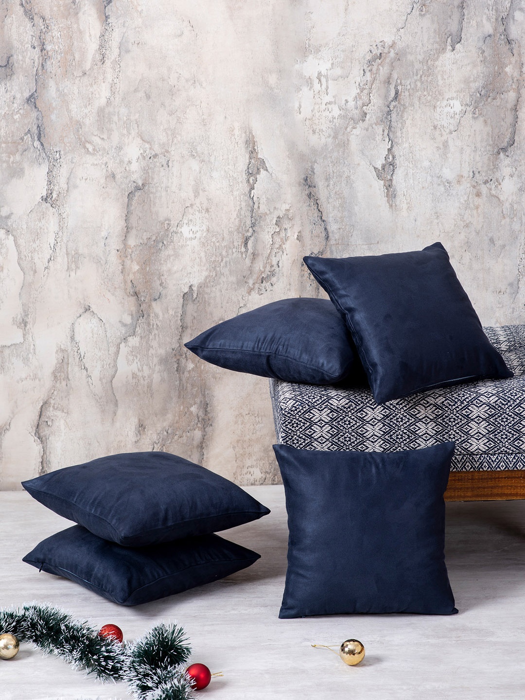 

nestroots Pack Of 5 Navy Blue Solid Square Cushion Covers